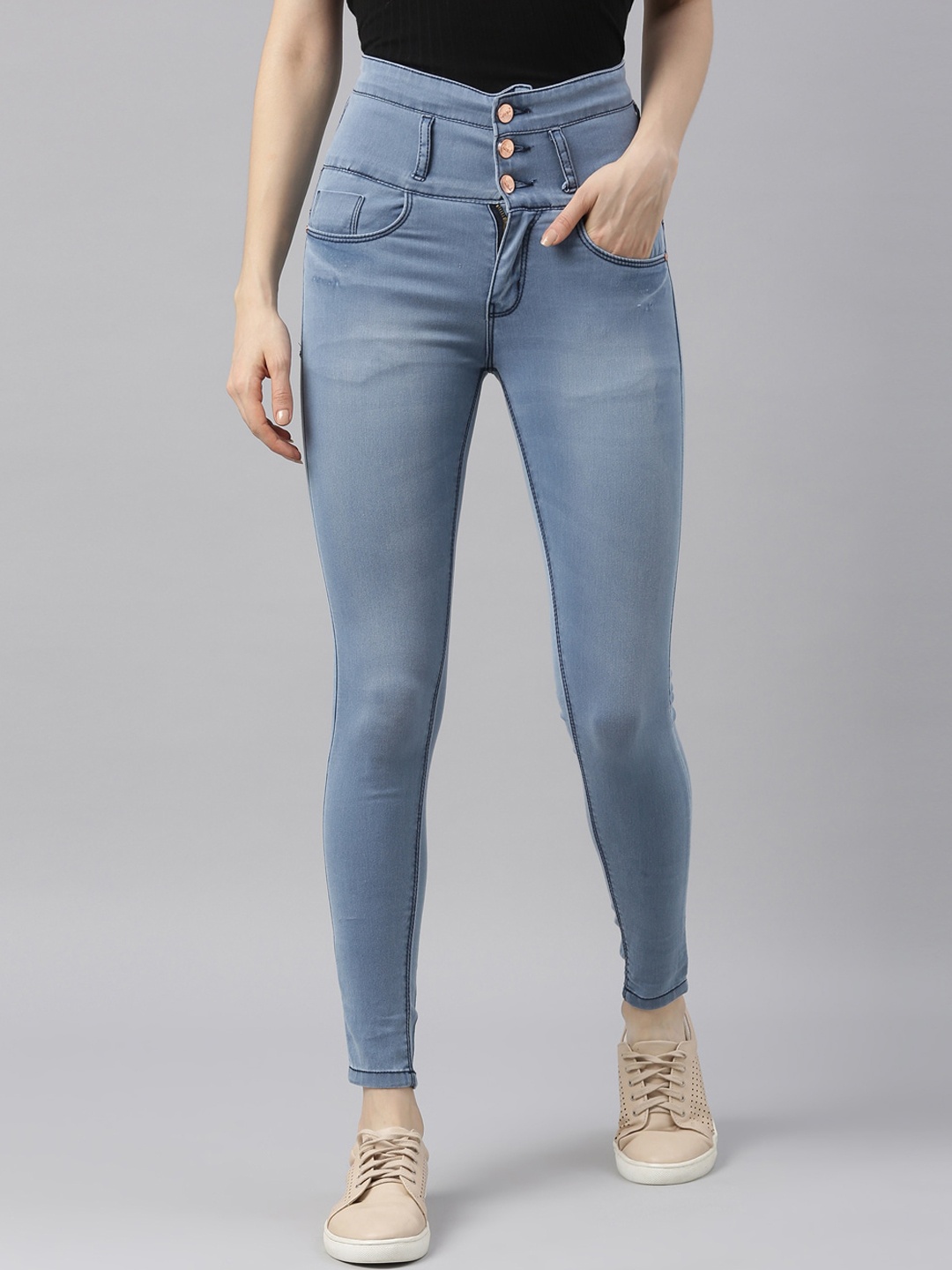 

ZHEIA Women Blue Skinny Fit High-Rise Light Fade Jeans