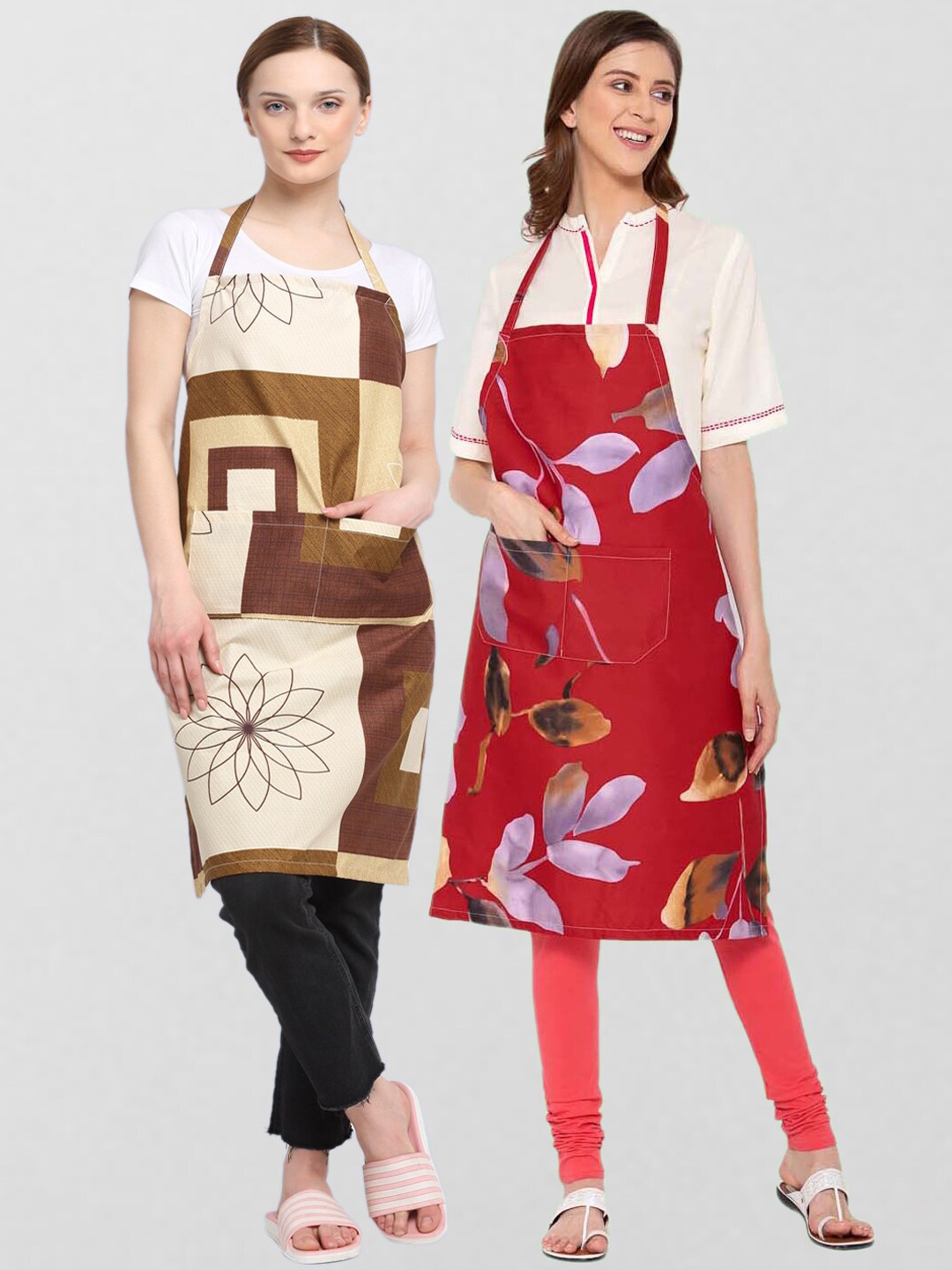 

KLOTTHE Unisex Pack Of 2 Printed 210 TC Cotton Aprons, Red