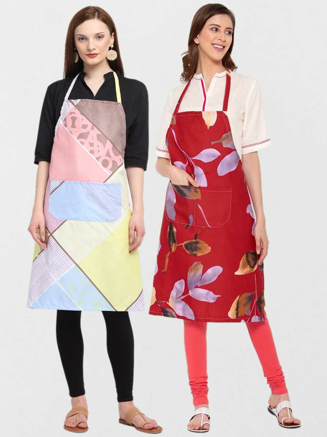 

KLOTTHE Unisex Pack Of 2 Printed Cotton 210 TC Aprons, Blue