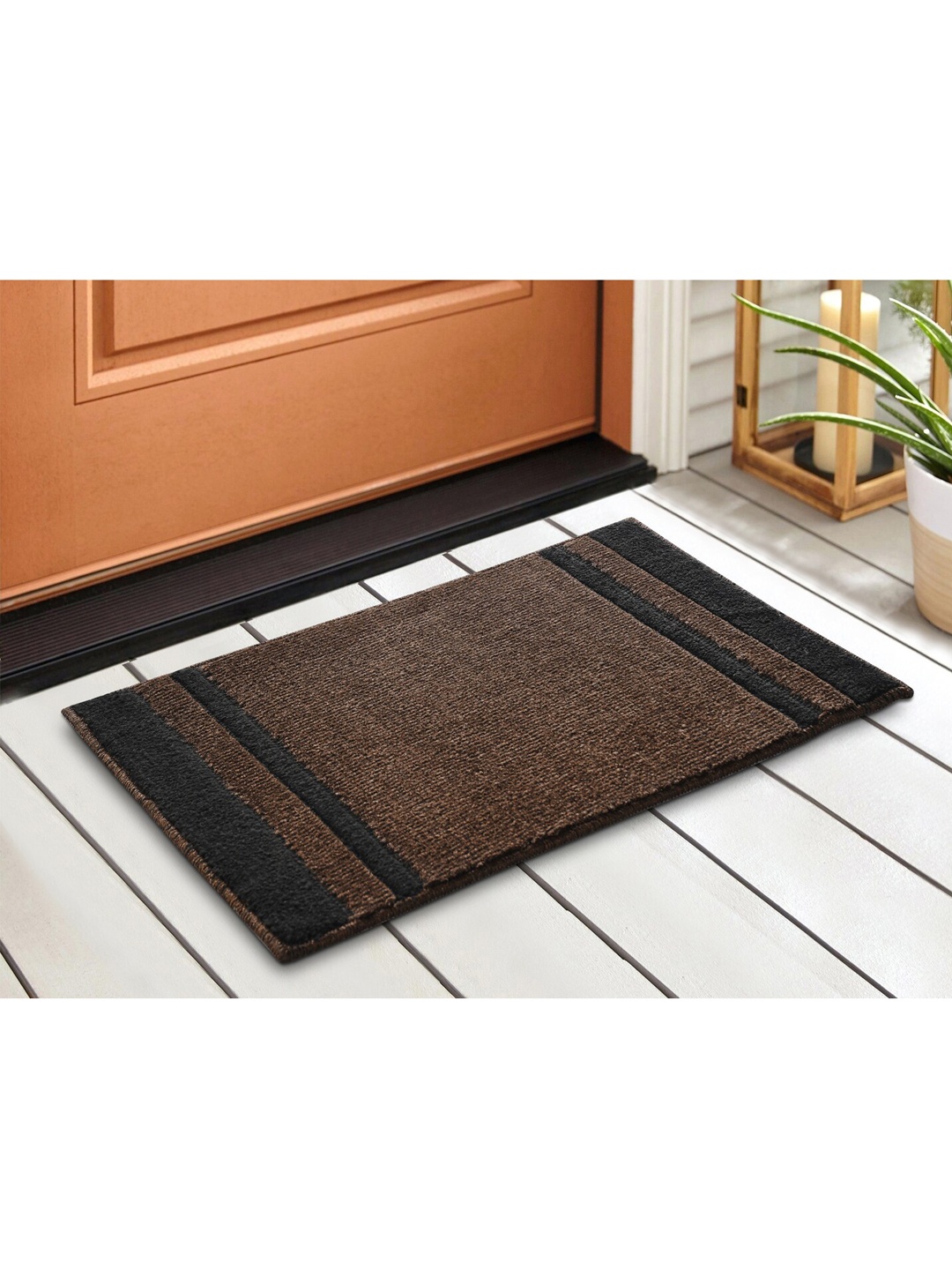 Saral Home Set Of 2 Solid Cotton Anti-Skid Door Mats, Beige