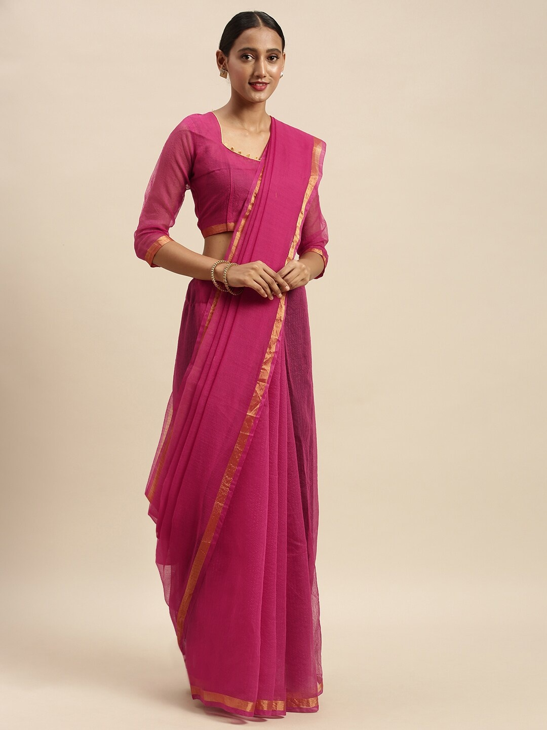 

KALINI Magenta & Gold-Coloured Zari Art Silk Saree