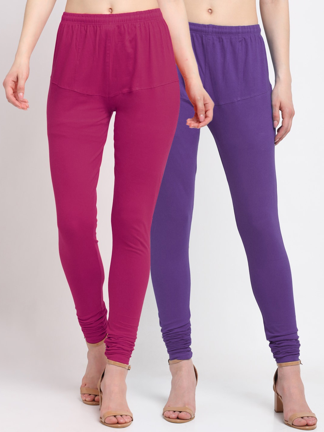 

KLOTTHE Women Pack Of 2 Solid Churidar-Length Cotton Ankle-Length Leggings, Purple