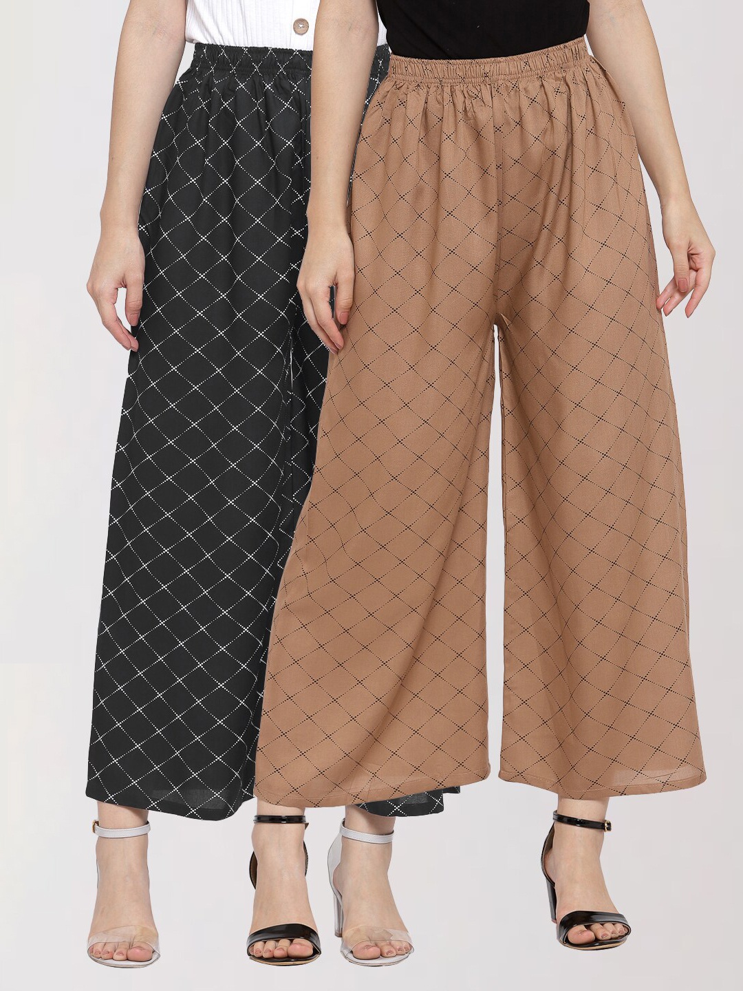 

KLOTTHE Women Brown & Black Pack of 2 Checked Palazzos