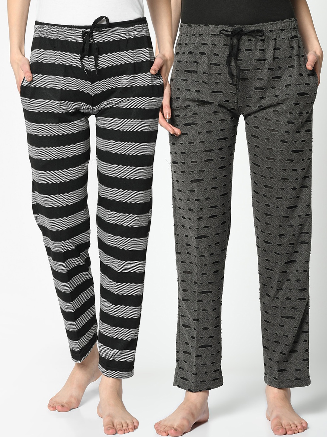 

VIMAL JONNEY Pack Of 2 Printed Lounge Pants, Black