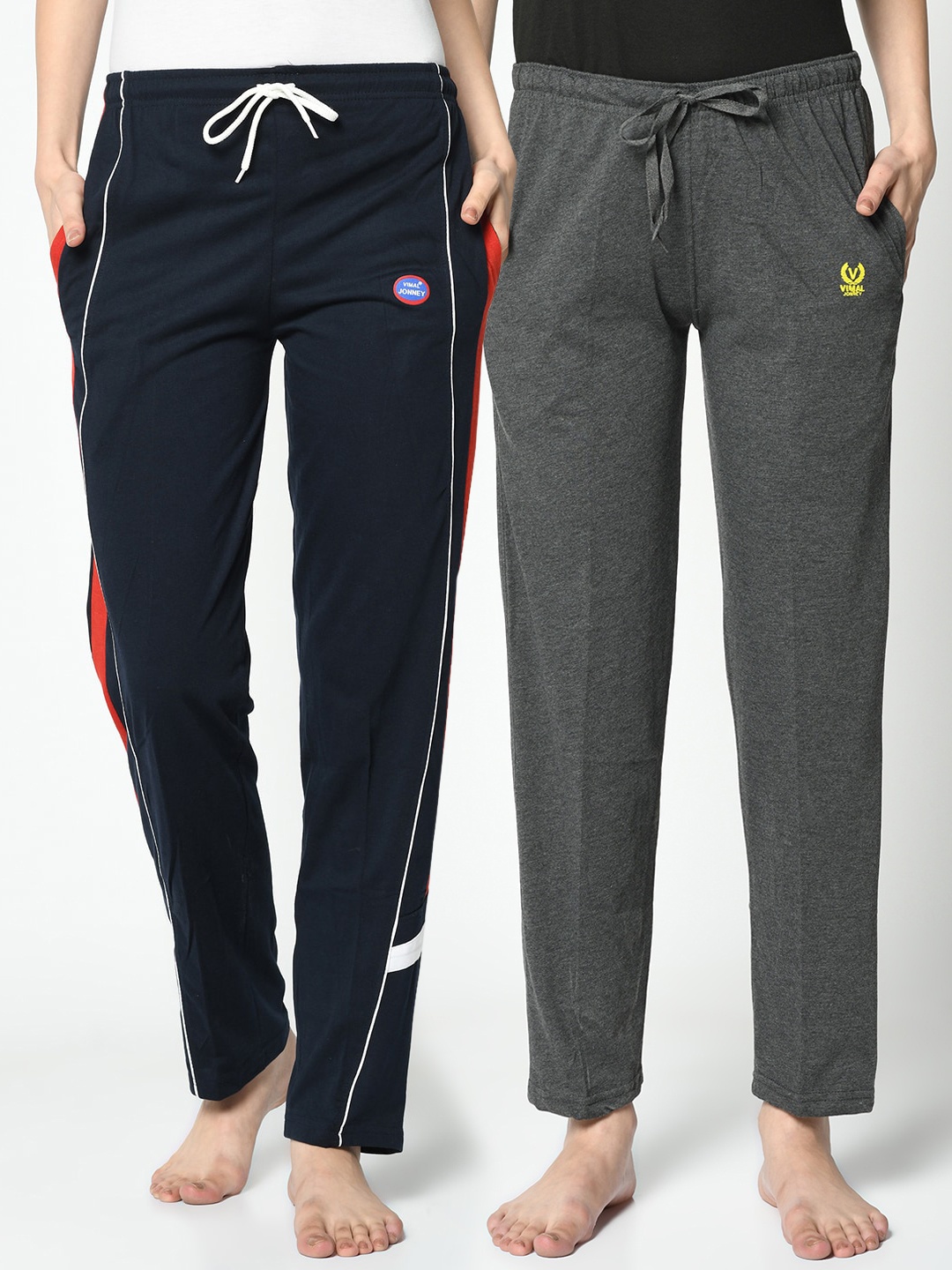 

VIMAL JONNEY Women Pack Of 2 Solid Lounge Pants, Navy blue