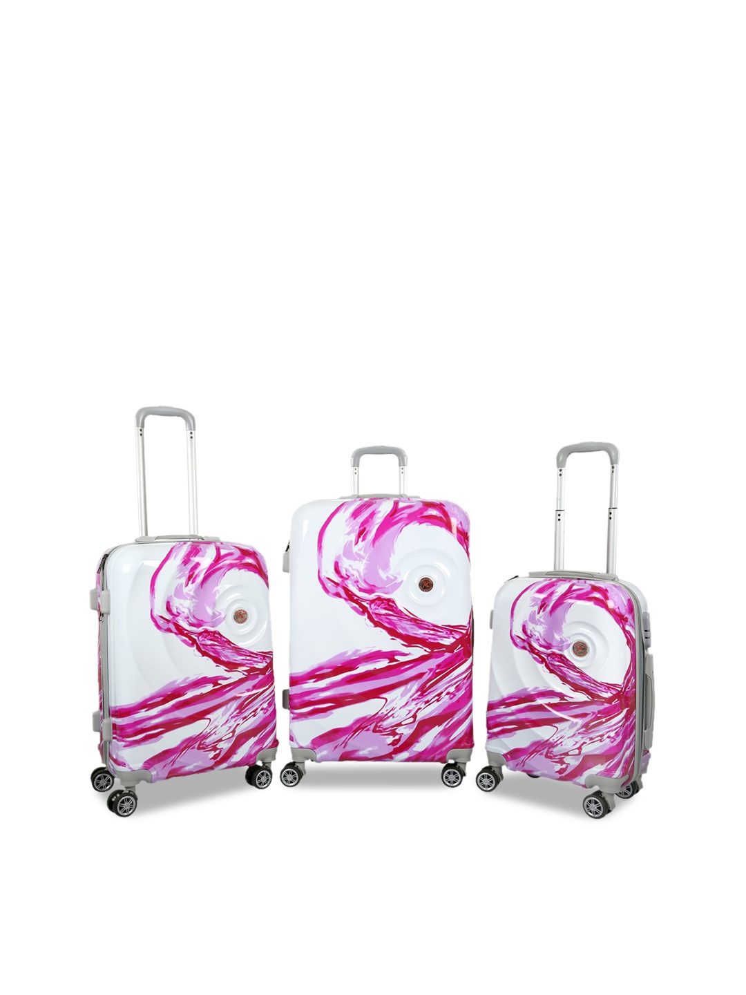 Polo Class Unisex 3 Pcs White & Pink Hard Luggage Trolley Bags