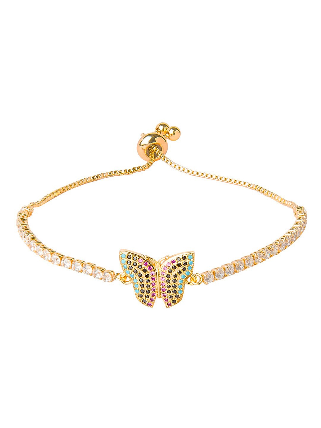 

Moon Dust Women Gold-Toned & White Brass Cubic Zirconia Gold-Plated Charm Bracelet