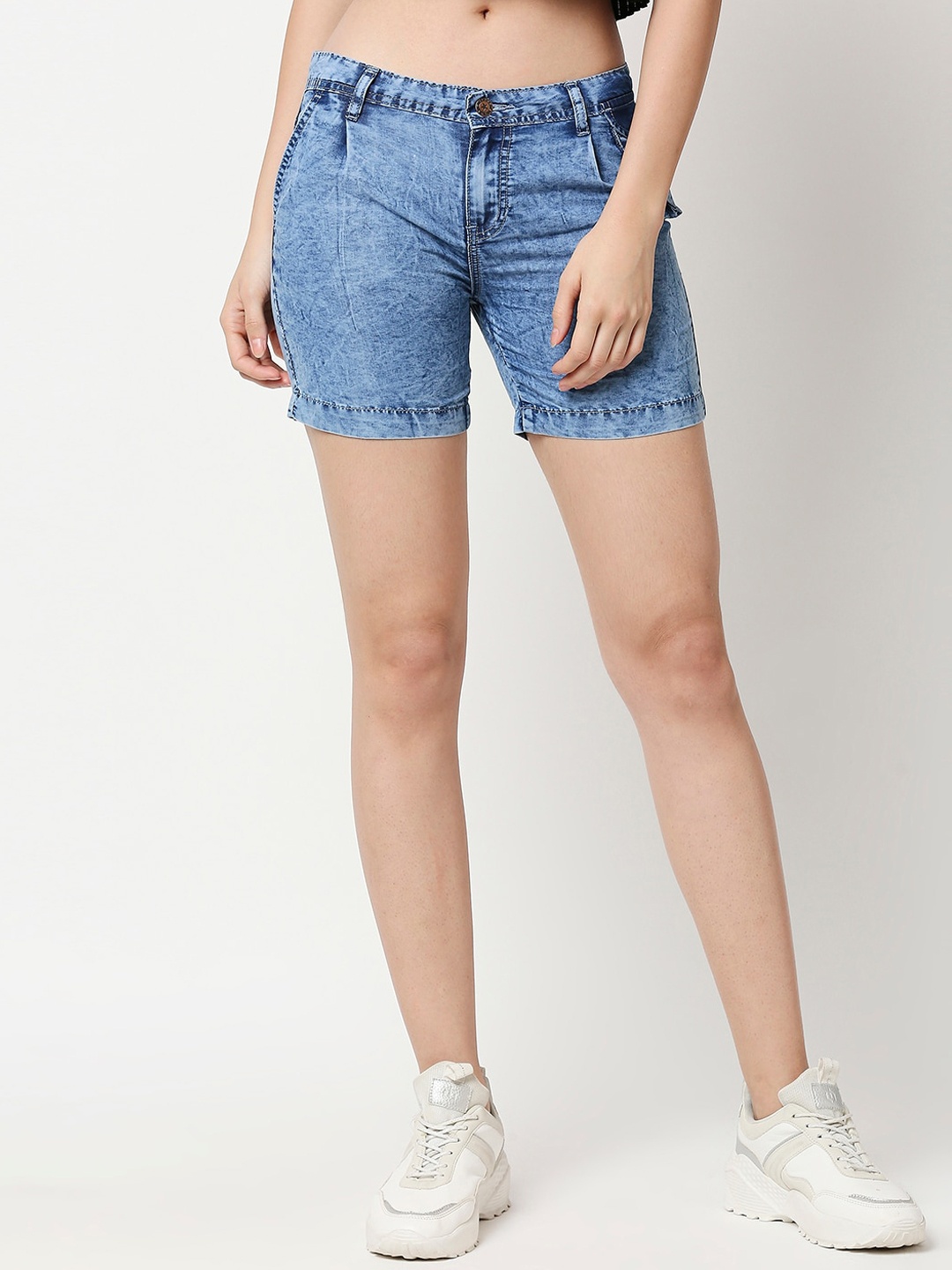 

High Star Women Blue Washed Mid-Rise Denim Shorts