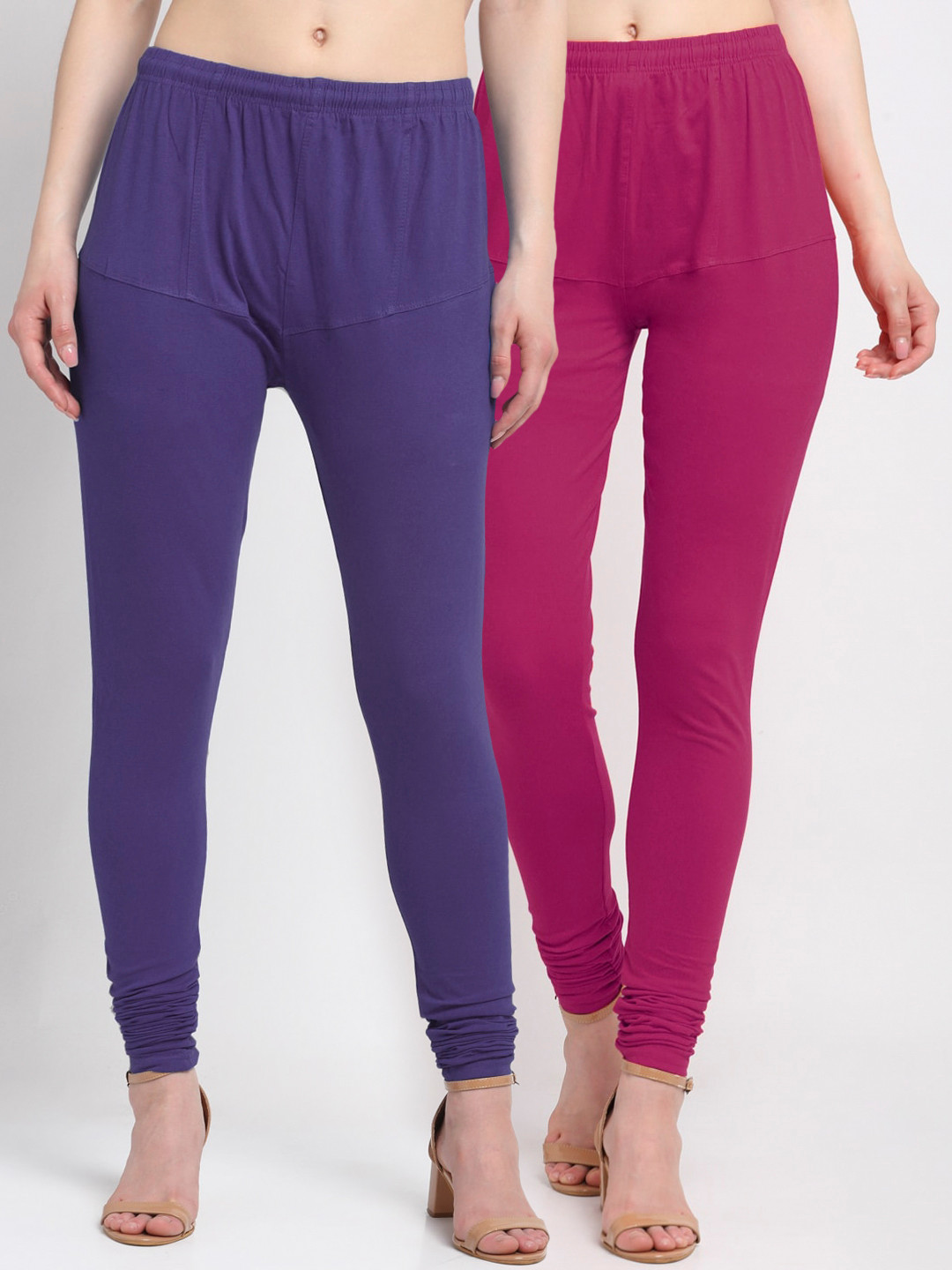 

KLOTTHE Women Pack Of 2 Purple & Pink Solid Cotton Churidar-Length Leggings