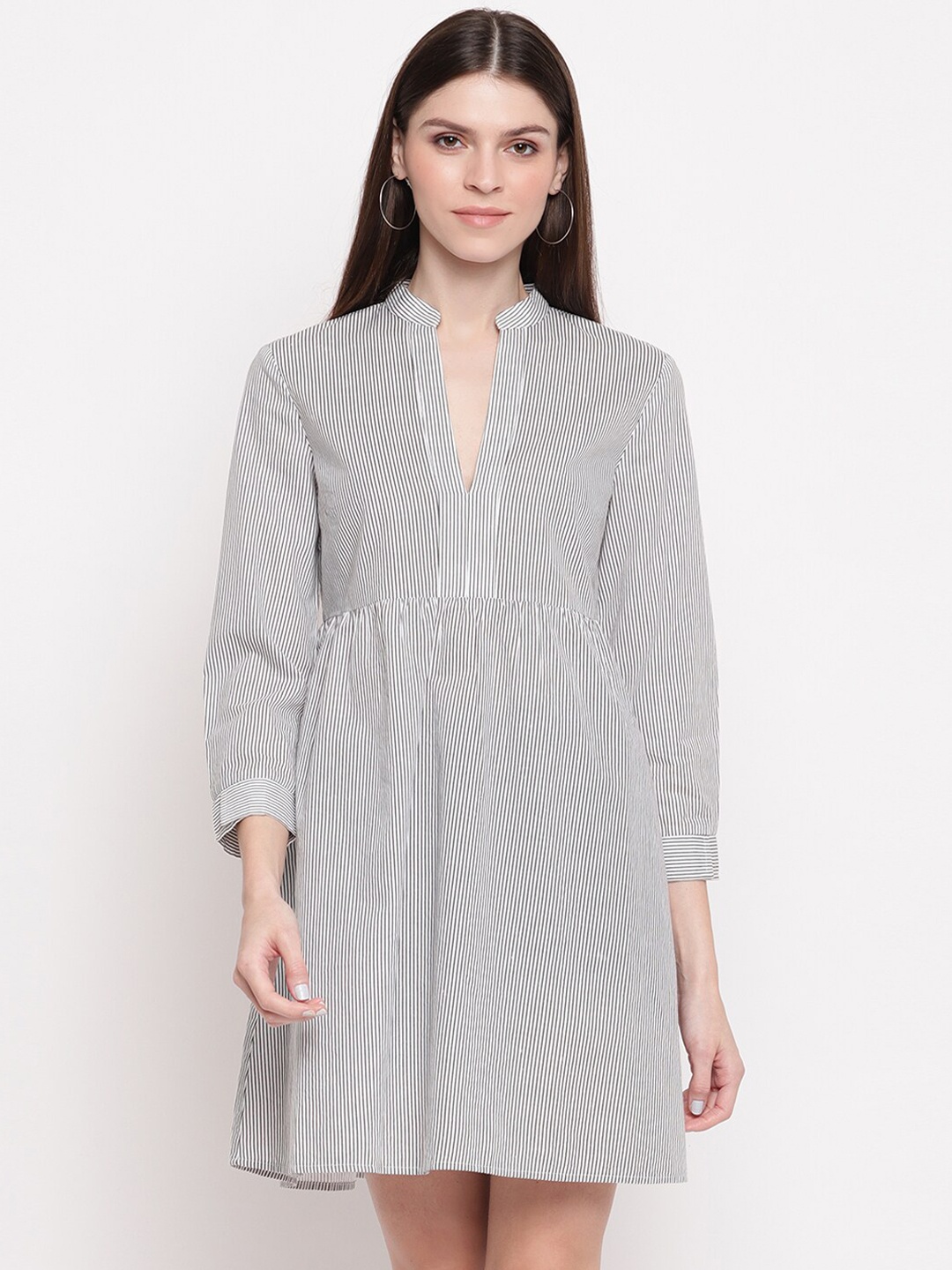 

sandy AND ritz Women Black & White Striped A-Line Midi Sustainable Dress