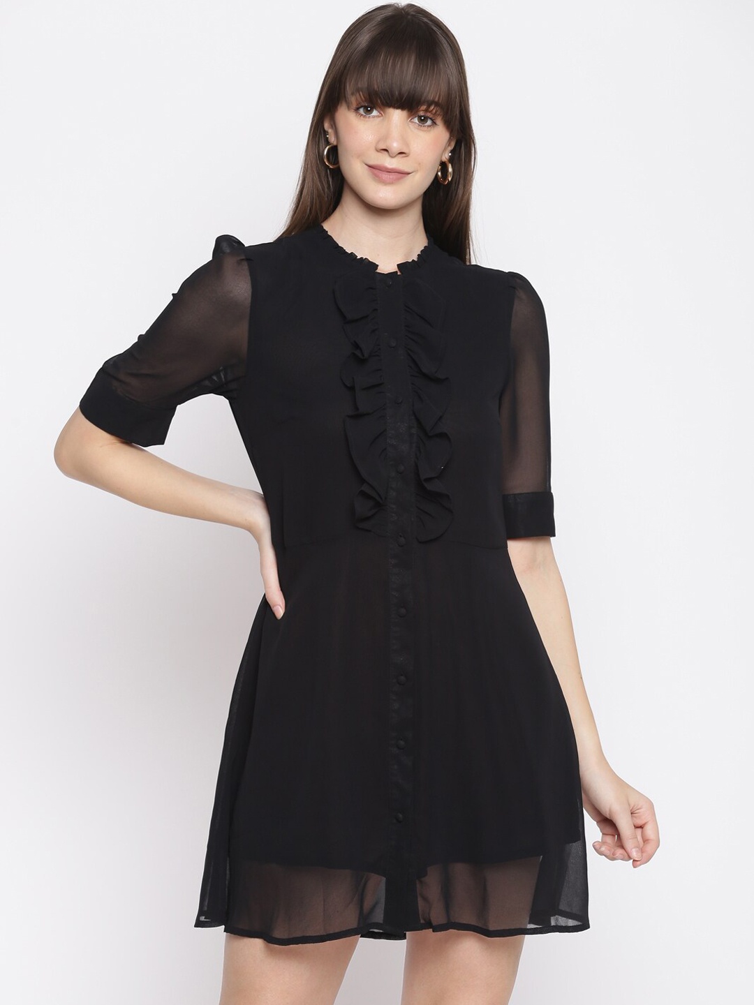 

sandy AND ritz Women Black Georgette Shirt Dress