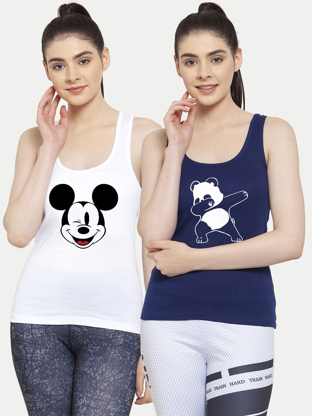 

Friskers Pack Of 2 White & Navy Blue Mickey Mouse Printed Tank Tops
