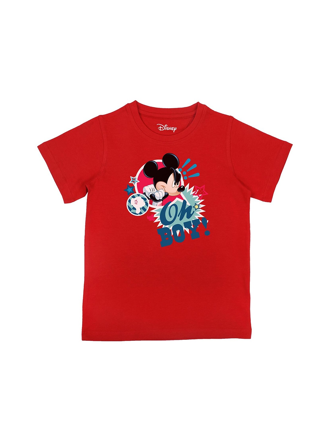 Disney by Wear Your Mind Boys Red Mickey Mouse Printed Pure Cotton T-shirt