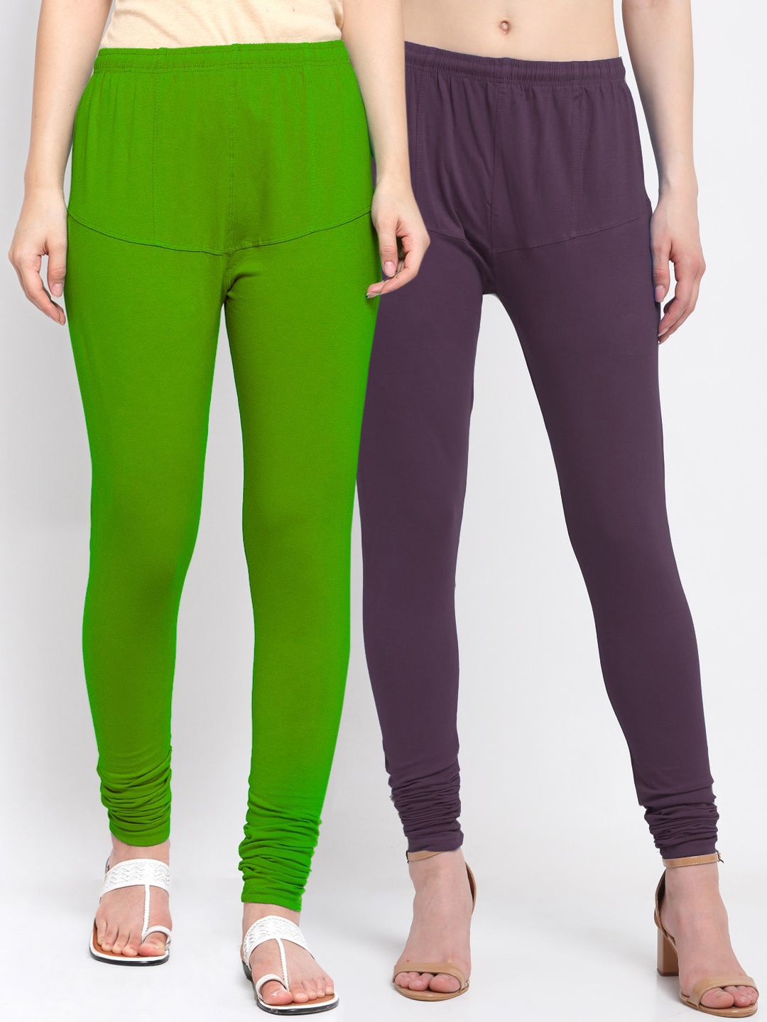 

KLOTTHE Women Pack Of 2 Solid Cotton Churidar-Length Leggings, Purple