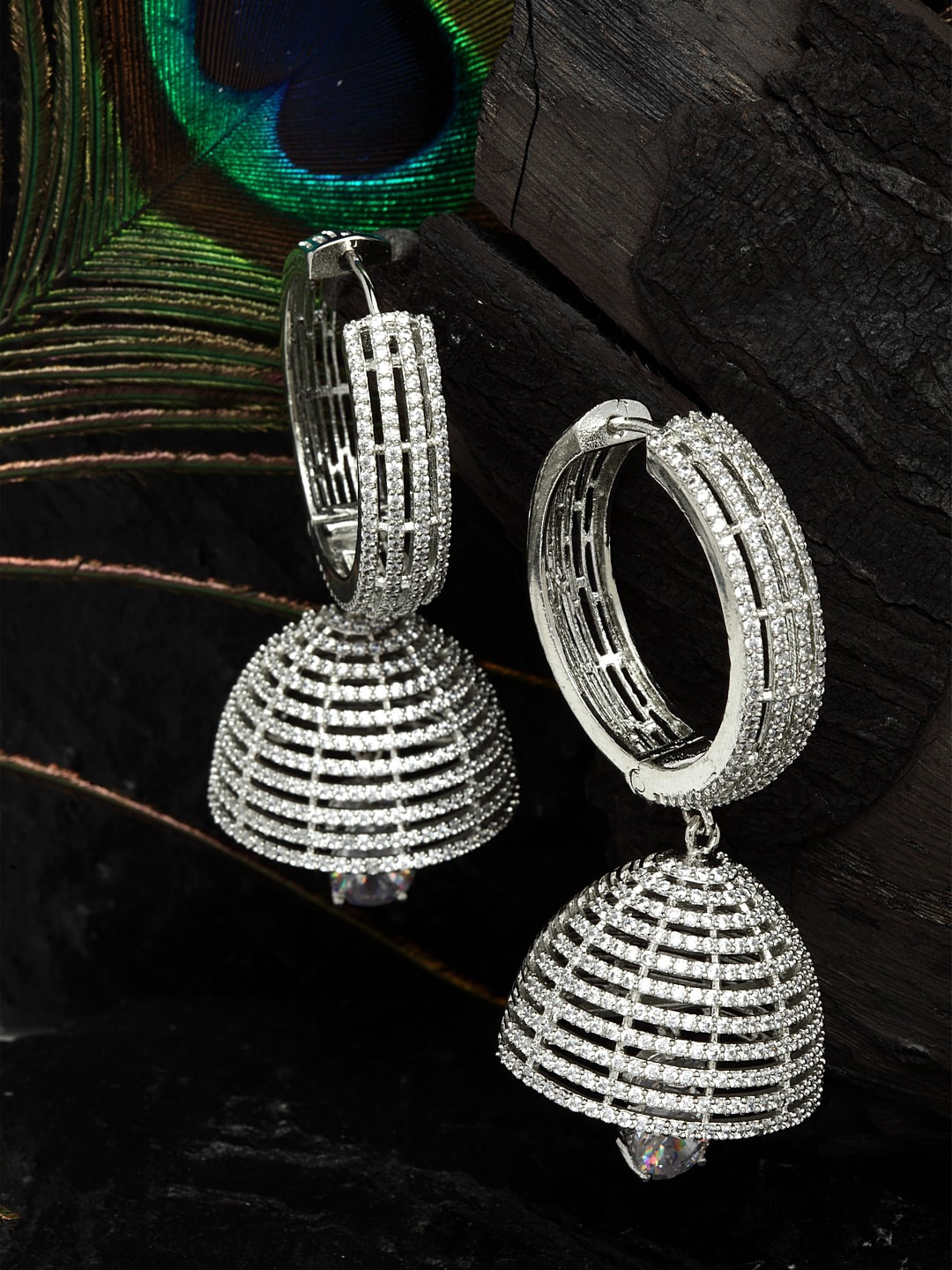 

DUGRISTYLE Silver-Toned Dome Shaped Jhumkas Earrings