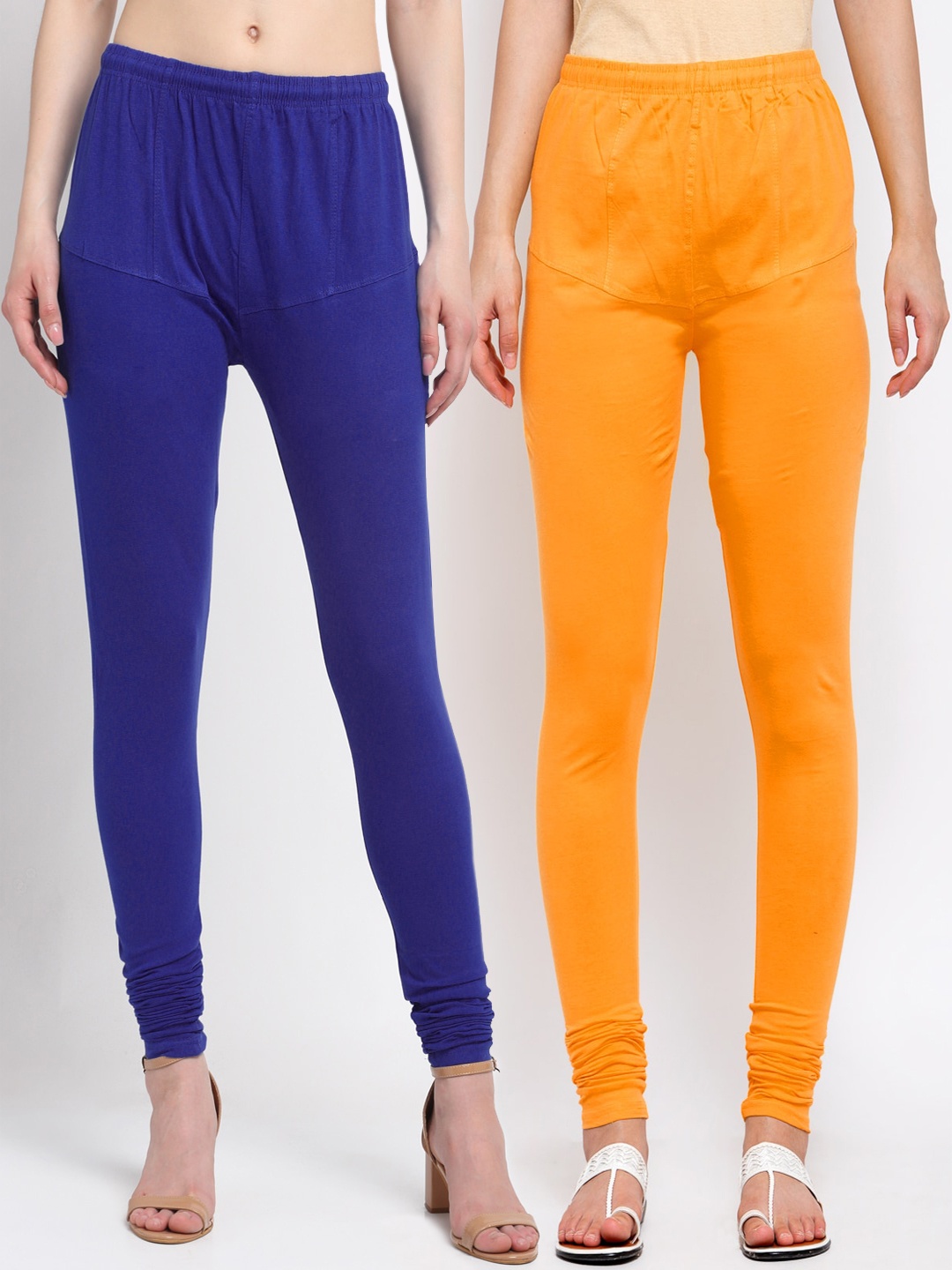 

KLOTTHE Women Pack Of 2 Solid Churidar-Length Cotton Leggings, Navy blue