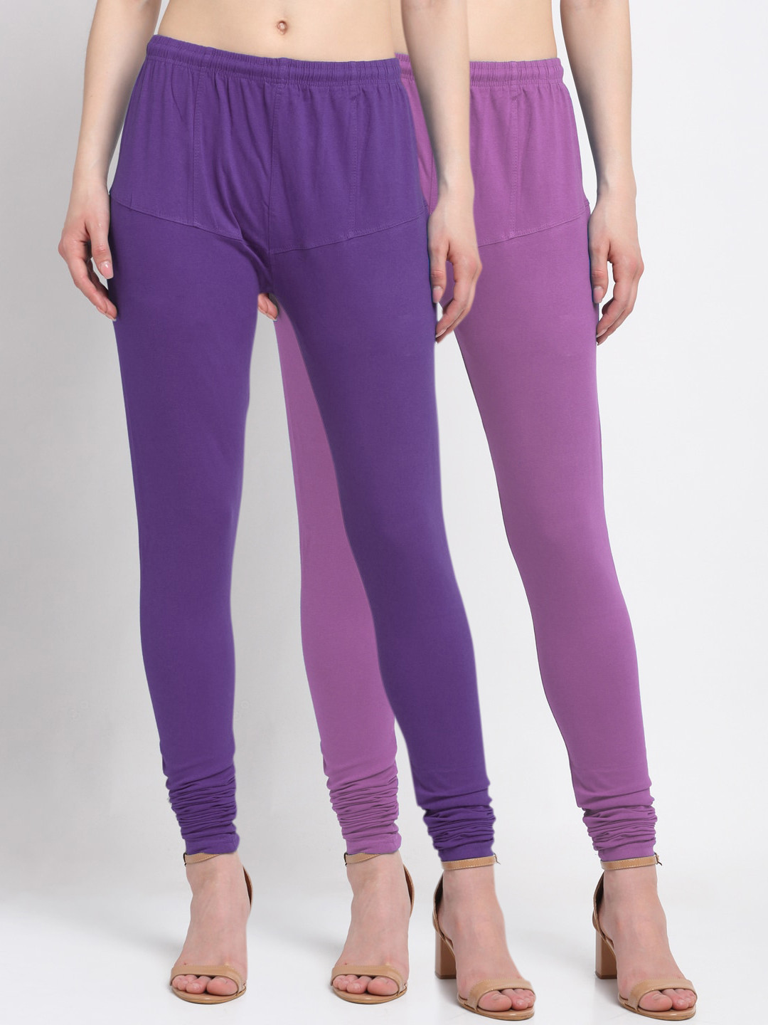 

KLOTTHE Women Pack Of 2 Solid Cotton Churidar-Length Leggings, Purple