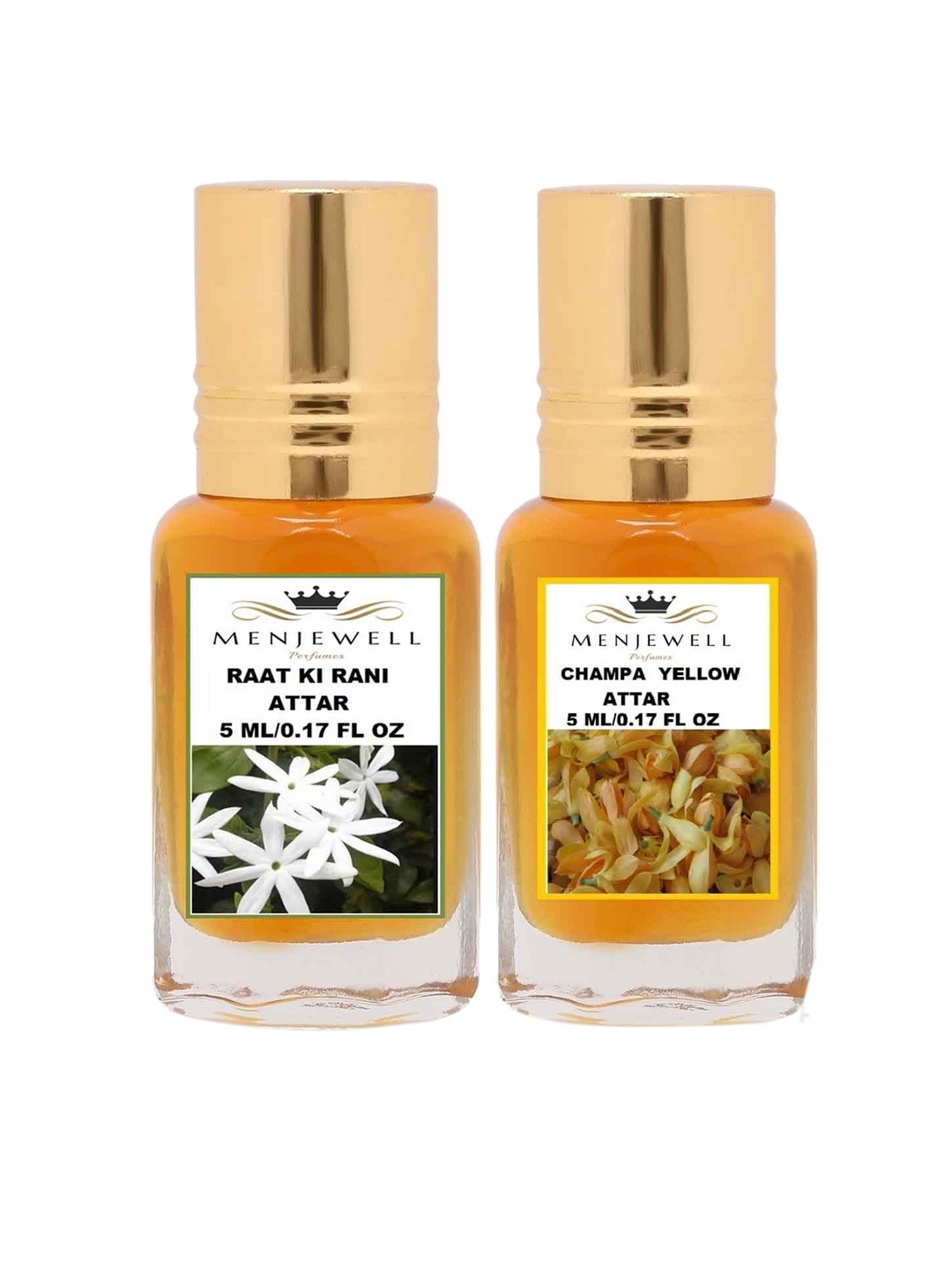 

Menjewell Raat ki Rani & Yellow Champa Attar Perfume Each 5ml, Transparent