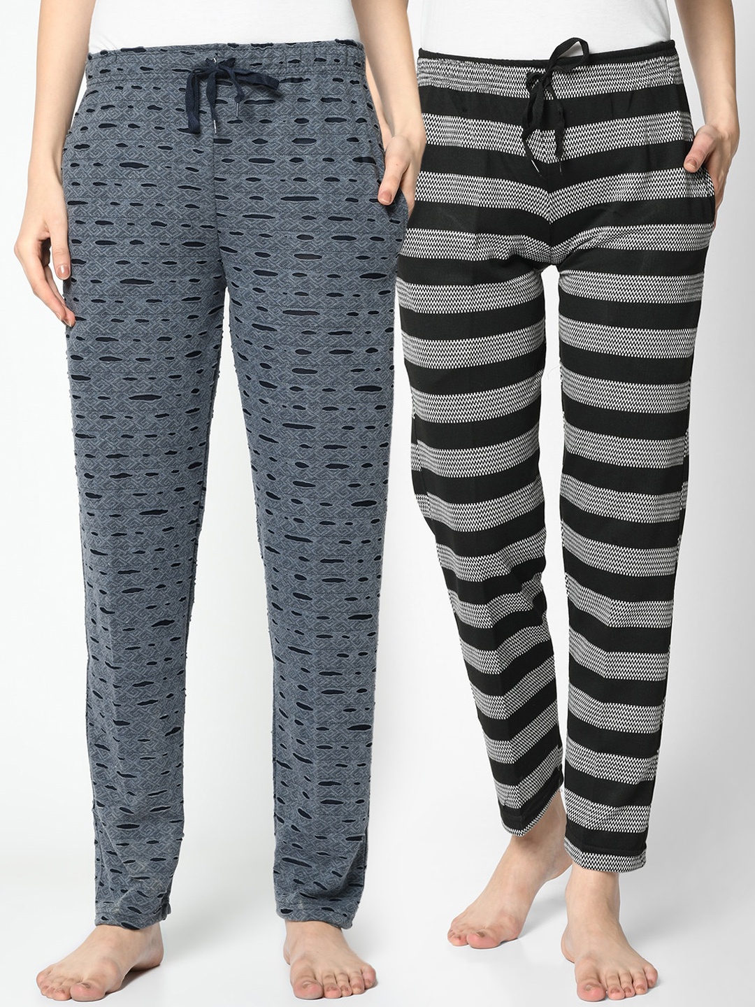 

VIMAL JONNEY Women Pack Of 2 Printed Lounge Pants, Black