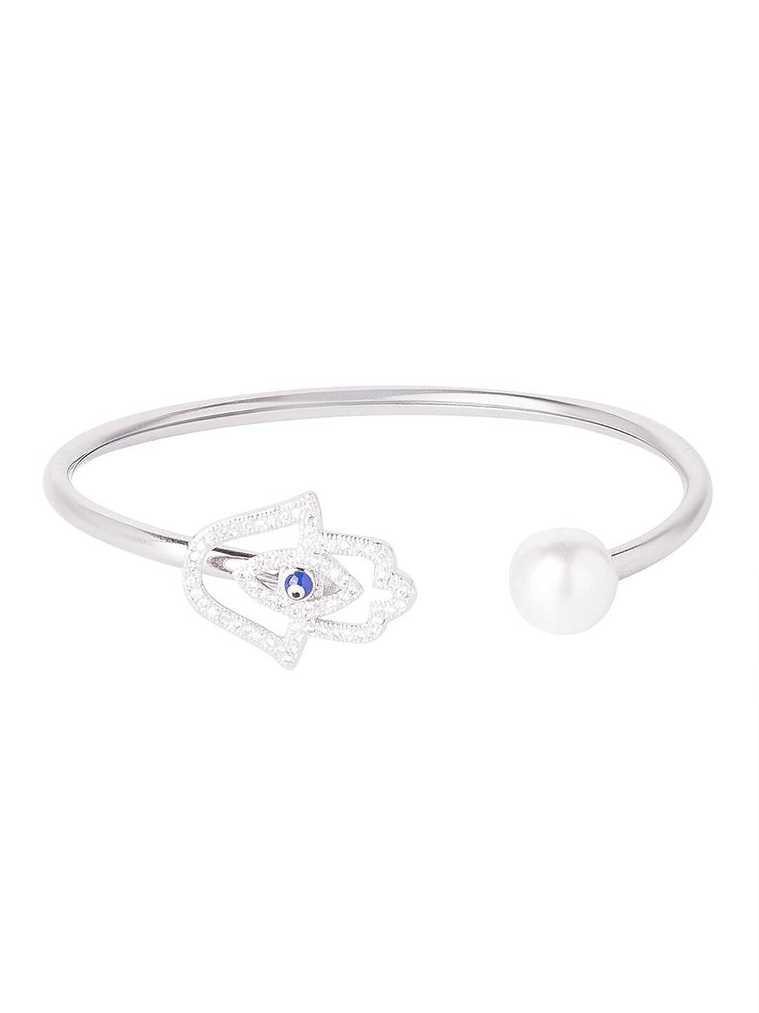 

Moon Dust Women Silver-Toned & White Cubic Zirconia Silver-Plated Cuff Bracelet