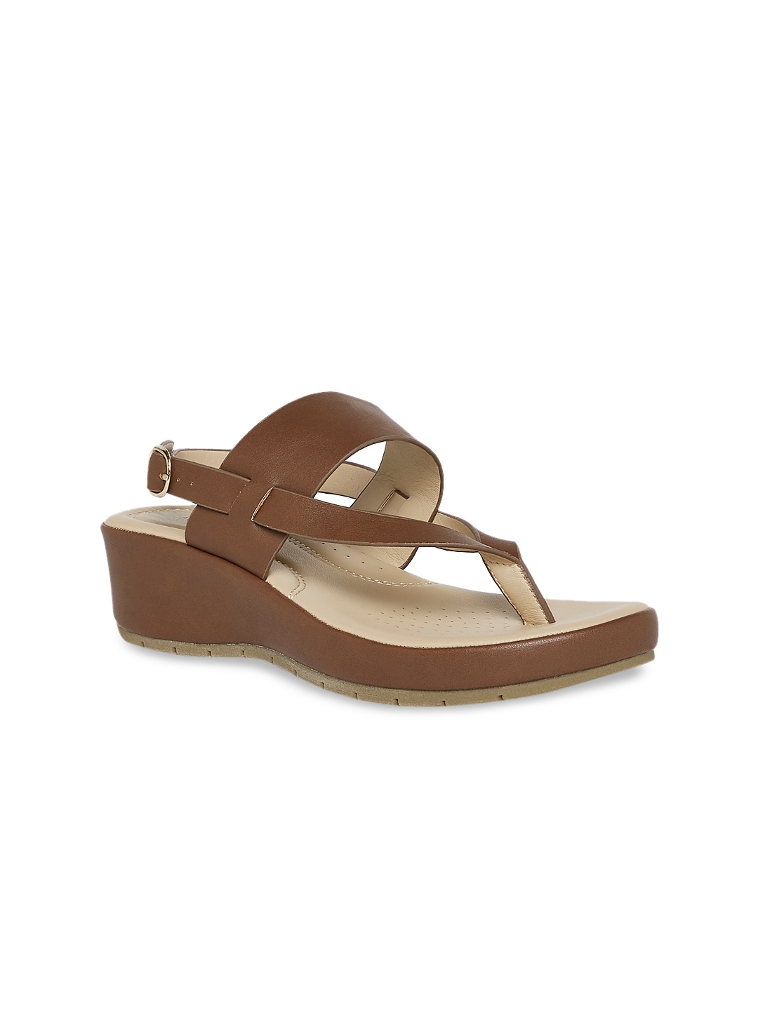 

Forever Glam by Pantaloons Tan Leather Wedge Sandals with Buckles