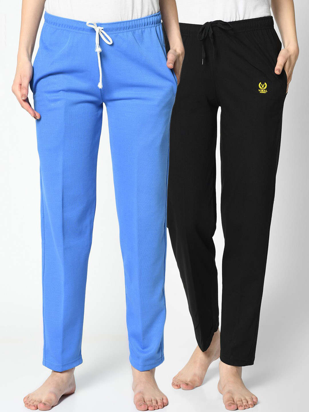 

VIMAL JONNEY Women Pack Of 2 Solid Lounge Pants, Blue
