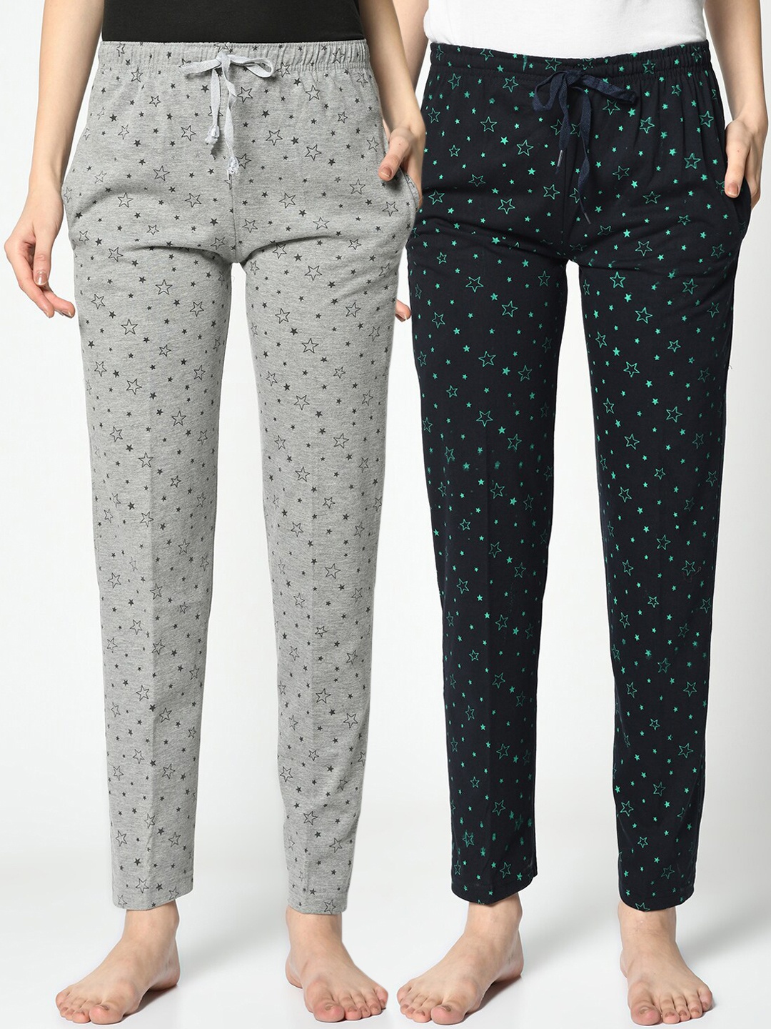 

VIMAL JONNEY Women Pack Of 2 Printed Lounge Pants, Grey