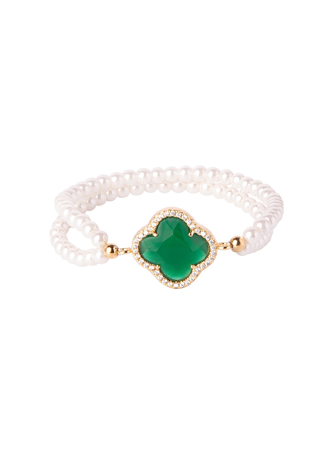

Moon Dust Women Gold-Toned & White Brass American Diamond Gold-Plated Charm Bracelet