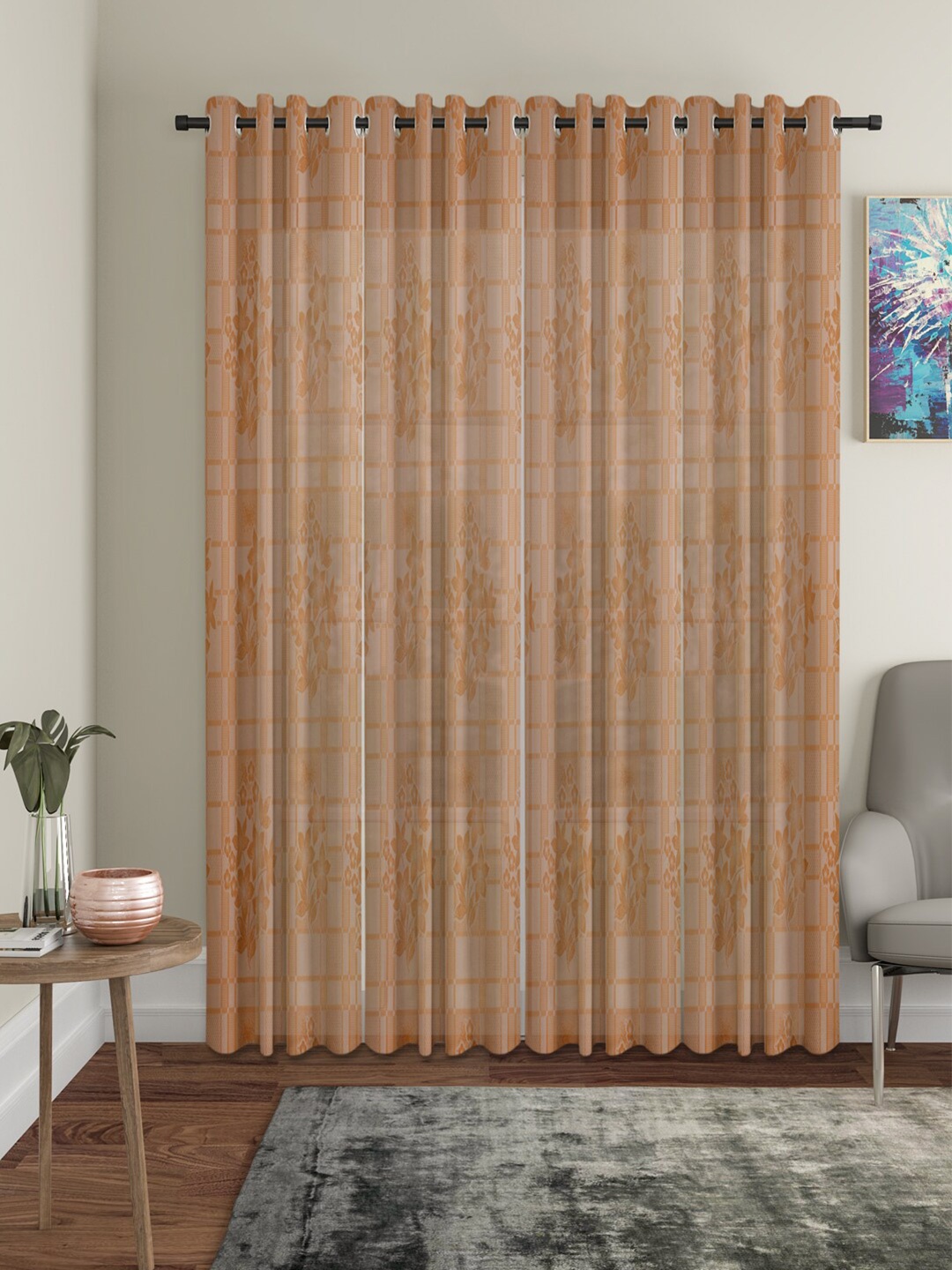 HOSTA HOMES Brown & White Set of 4 Floral Door Curtain