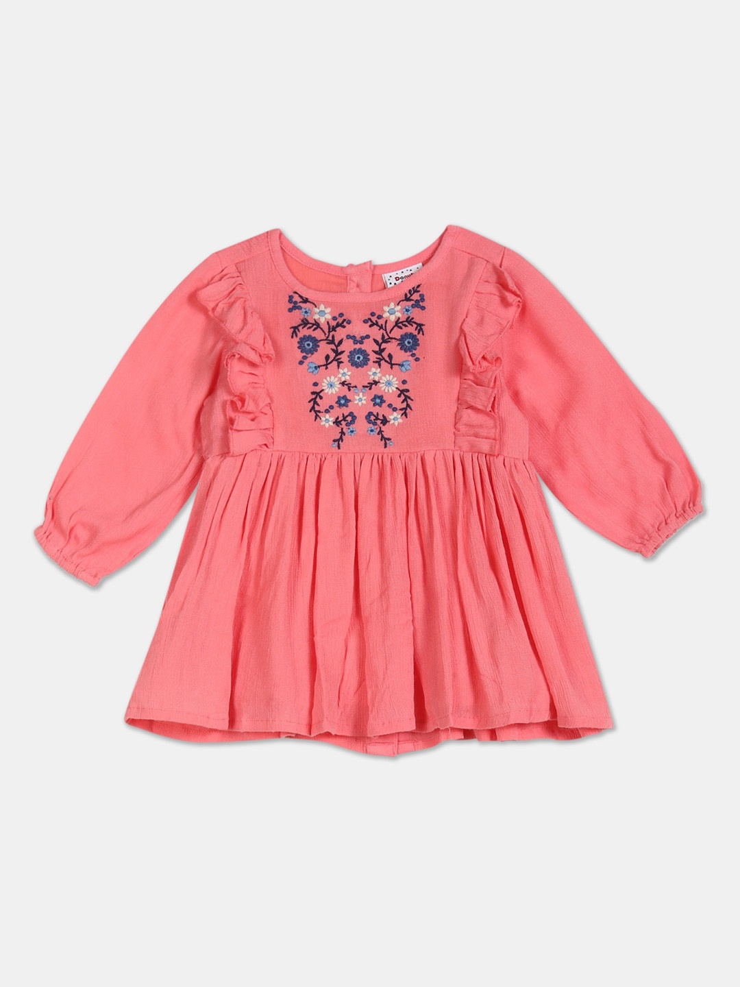 

Donuts Girls Peach-Coloured Embroidered With Ruffled Details A-Line Dress