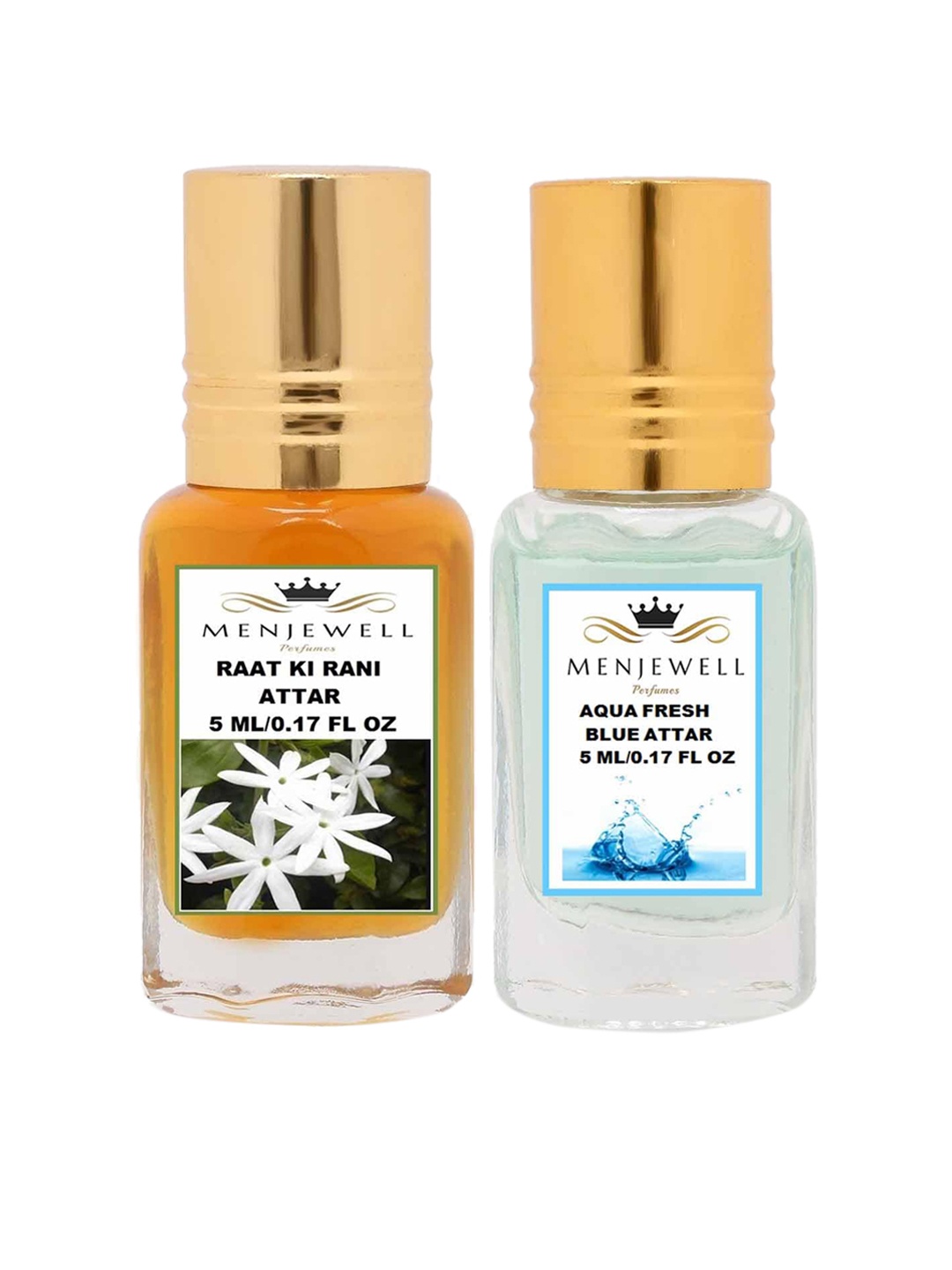 

Menjewell Set of 2 Raat Ki Rani & Aqua Fresh Attar - 5 ml each, Yellow