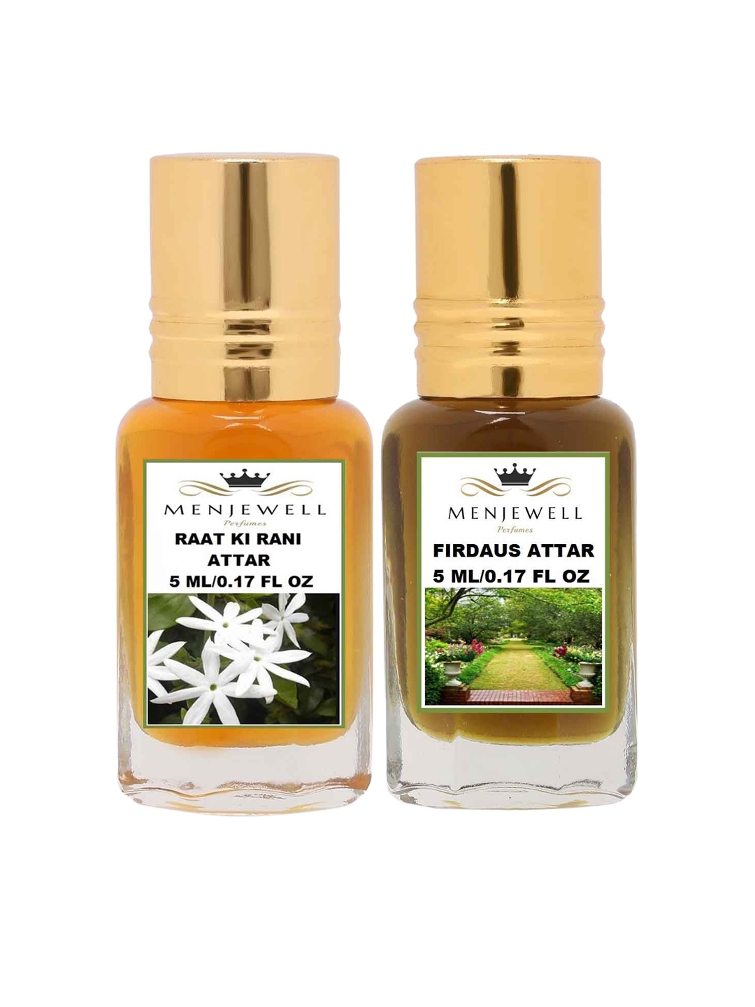 

Menjewell Pack of 2 Attar - Raat Ki Rani Firdaus Attar 5ml Each, Gold