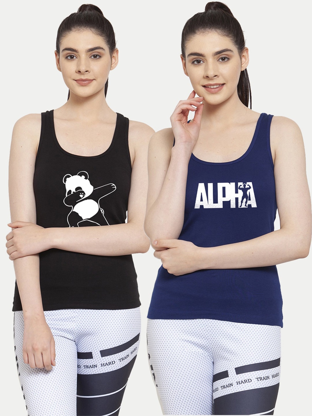 Friskers Pack of 2 Printed Tank Tops, Black