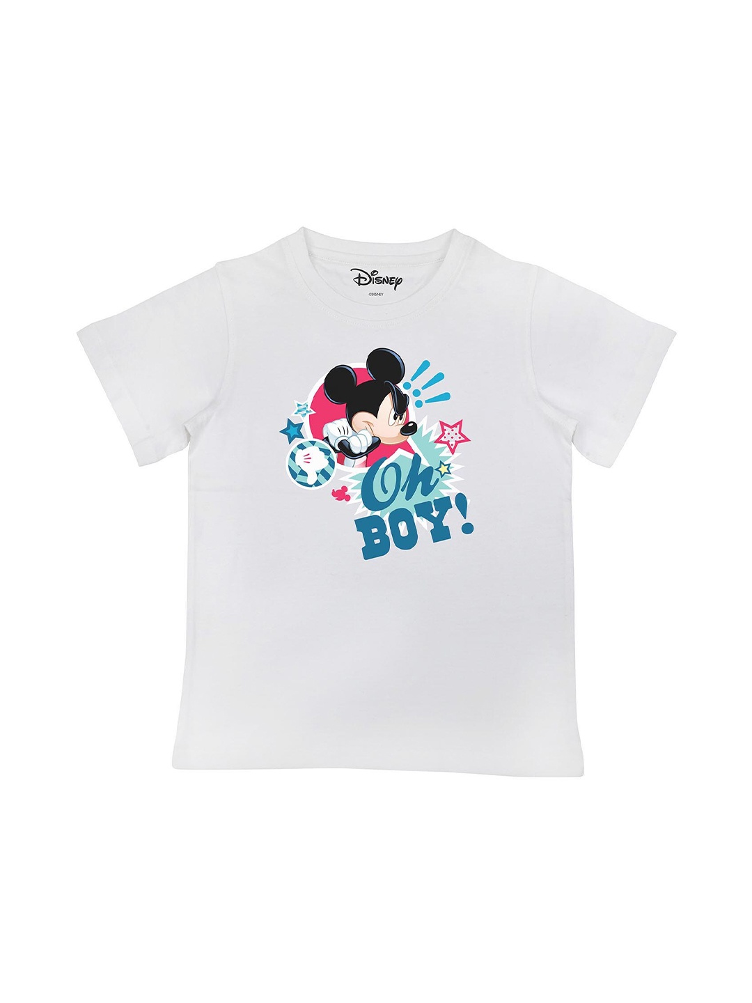 

Disney by Wear Your Mind Boys White & Blue Mickey Mouse High Neck Raw Edge T-shirt