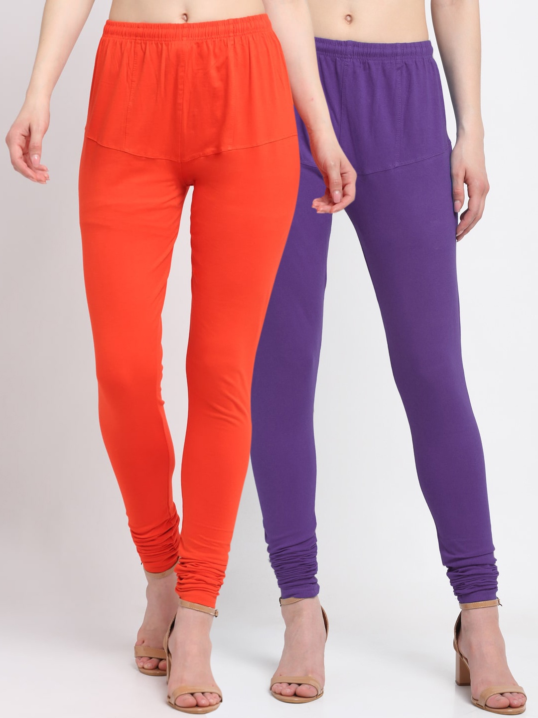 

KLOTTHE Women Pack Of 2 Solid Churidar-Length Cotton Ankle-Length Leggings, Purple