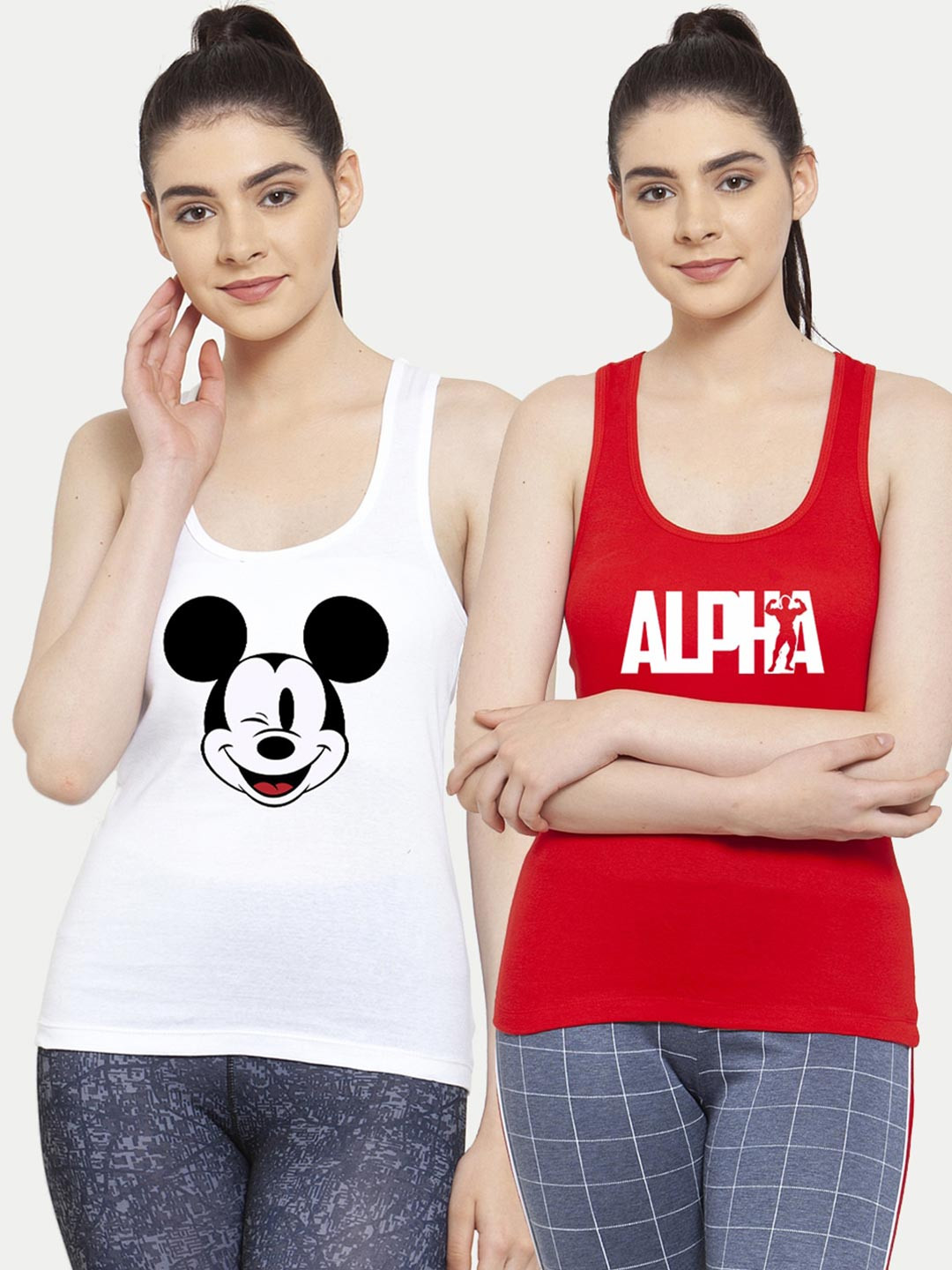 

Friskers White & Red Pack of 2 Printed Tank Top