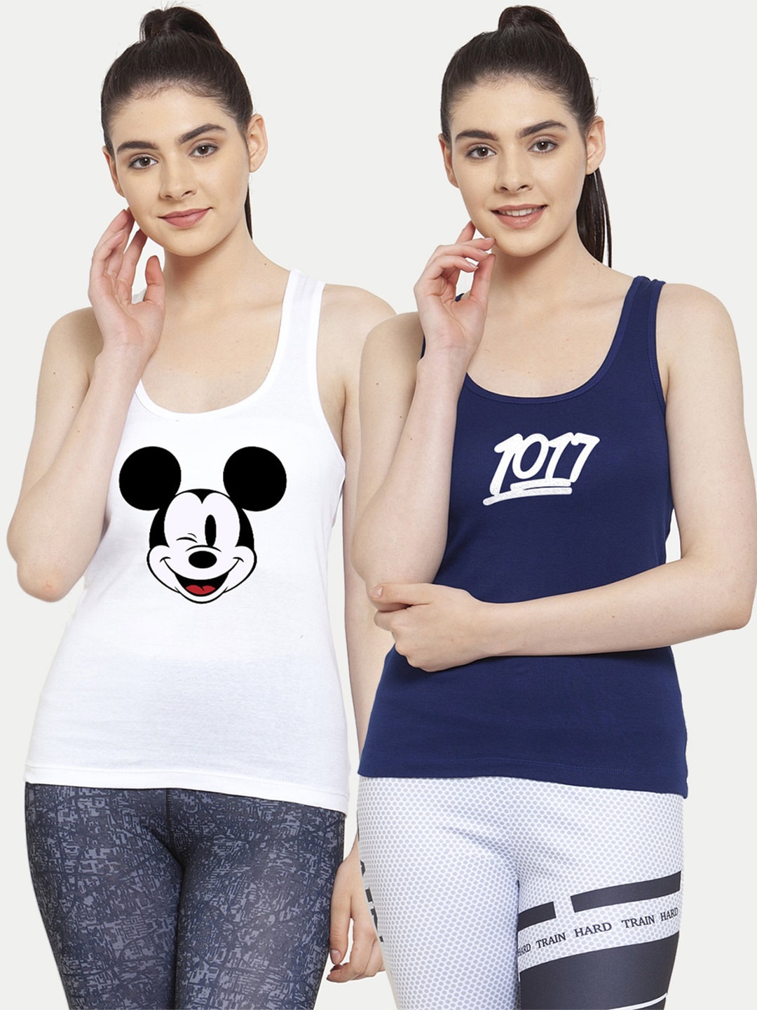 

Friskers Pack Of 2 White & Navy Blue Mickey Mouse Printed Tank Tops