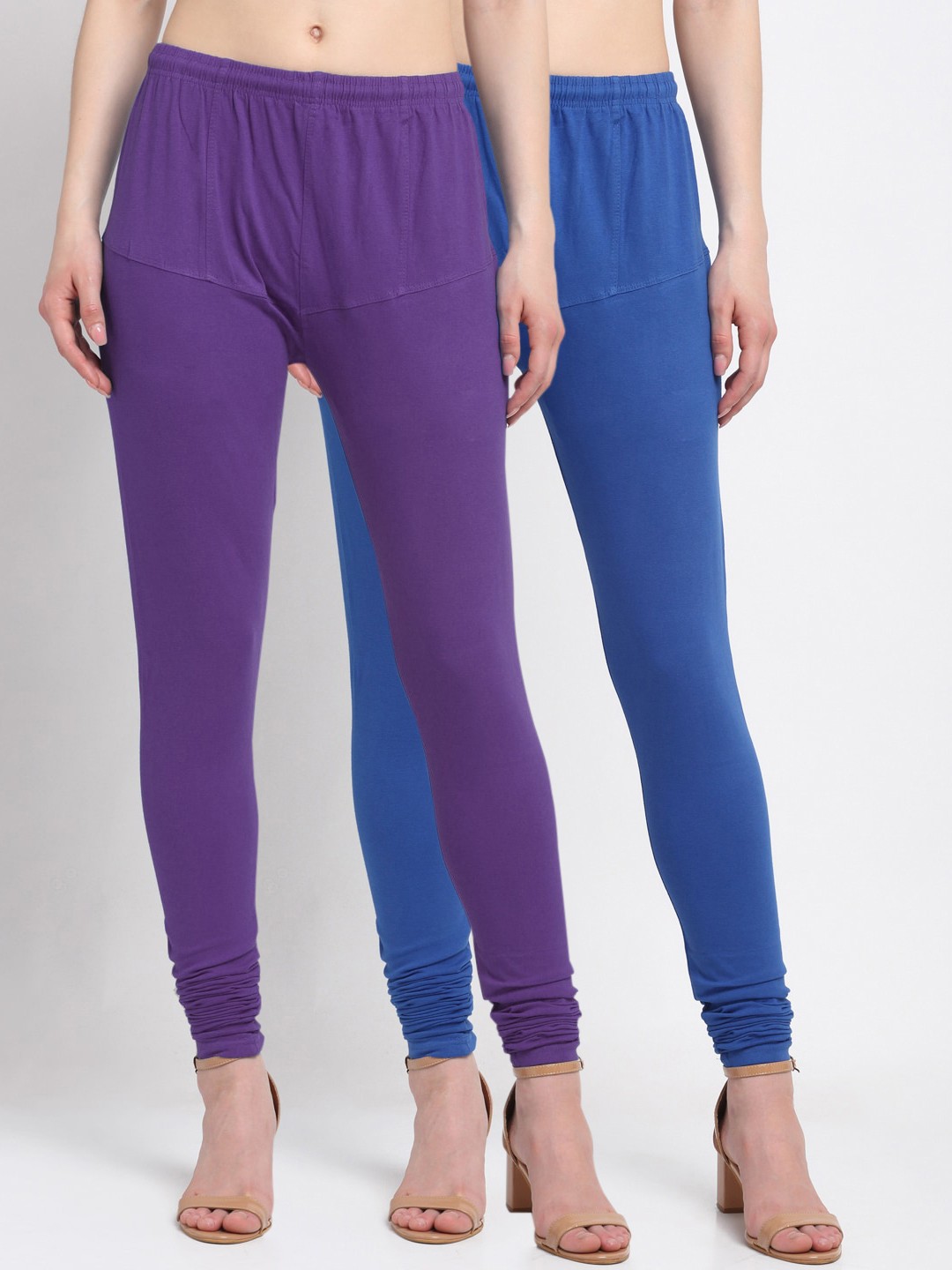 

KLOTTHE Women Pack Of 2 Solid Cotton Churidar-Length Leggings, Purple
