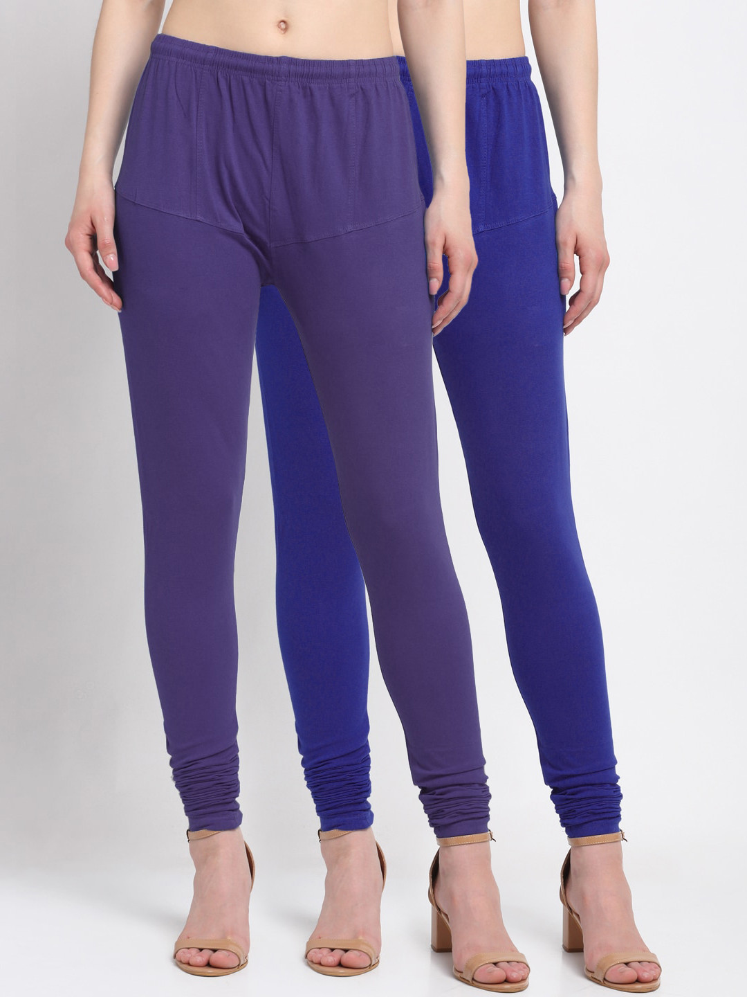 

KLOTTHE Women Pack Of 2 Solid Churidar-Length Cotton Leggings, Navy blue