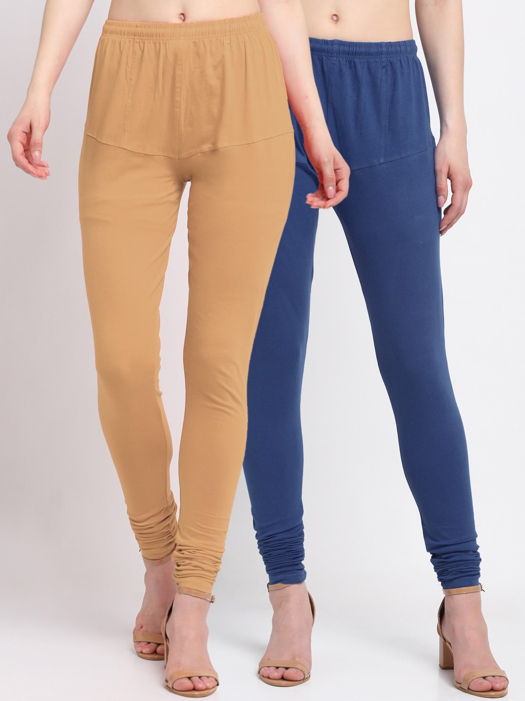 

KLOTTHE Women Pack Of 2 Solid Cotton Churidar-Length Leggings, Blue