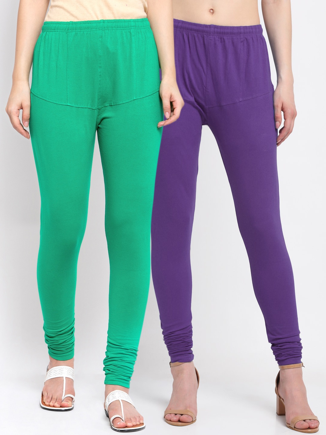 

KLOTTHE Women Pack Of 2 Solid Cotton Churidar-Length Leggings, Purple