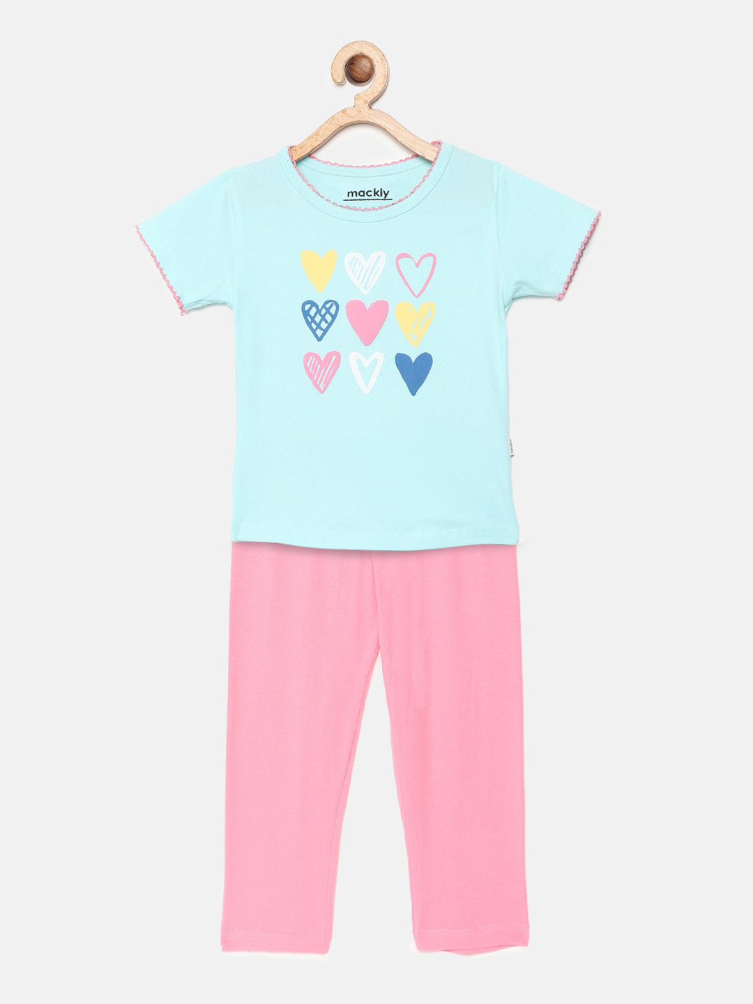 

mackly Girls Blue & Pink Printed Night suit