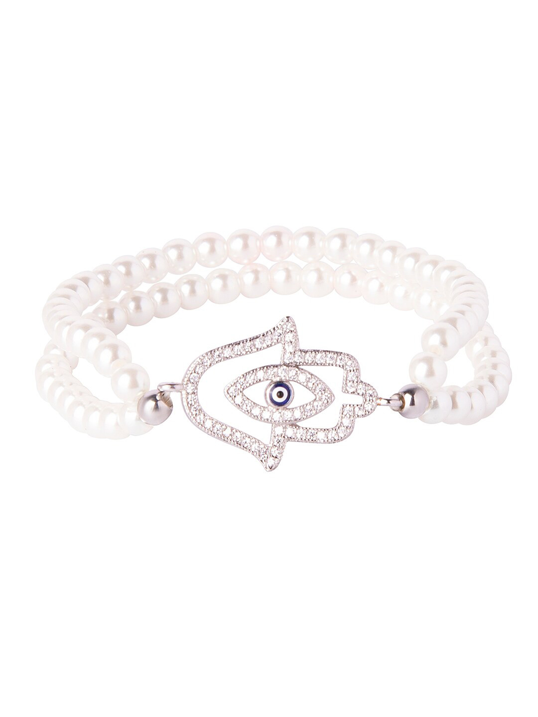 

Moon Dust Women Silver-Toned & White Brass Cubic Zirconia Silver-Plated Charm Bracelet