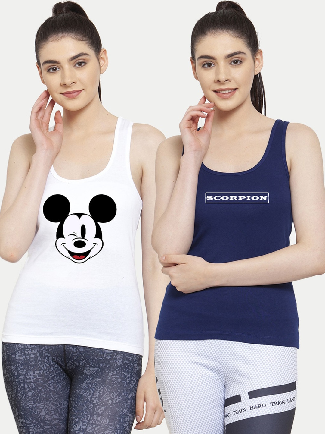 

Friskers Pack Of 2 White & Navy Blue Mickey Mouse Printed Tank Tops