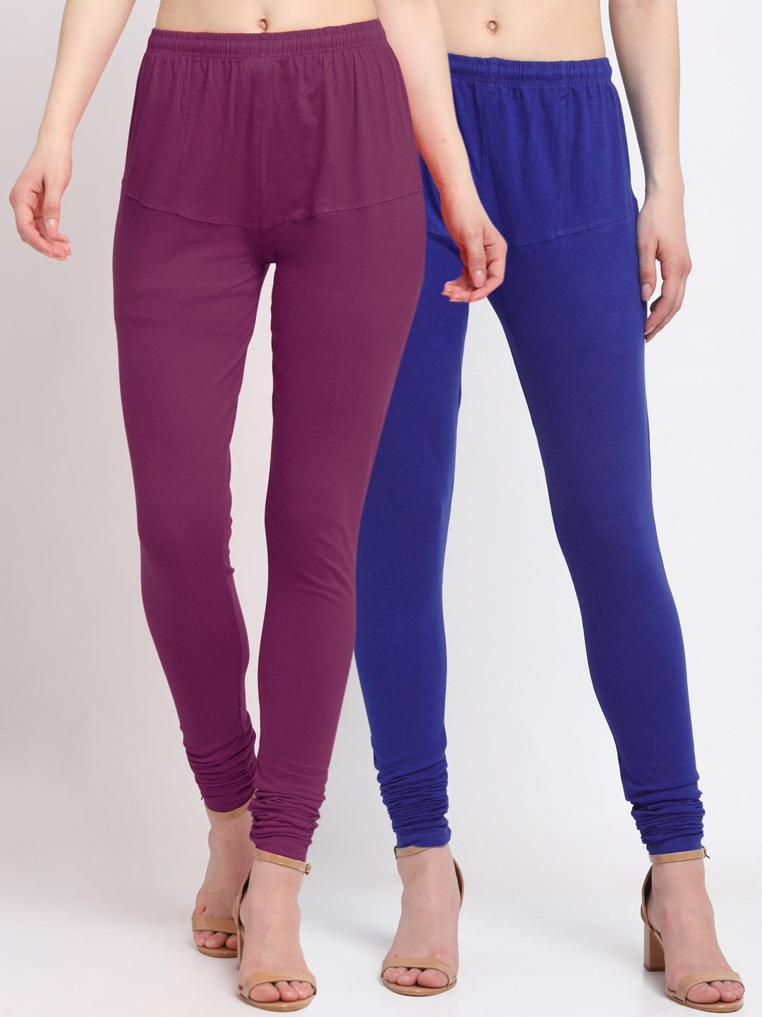 

KLOTTHE Women Pack Of 2 Solid Cotton Churidar-Length Leggings, Navy blue