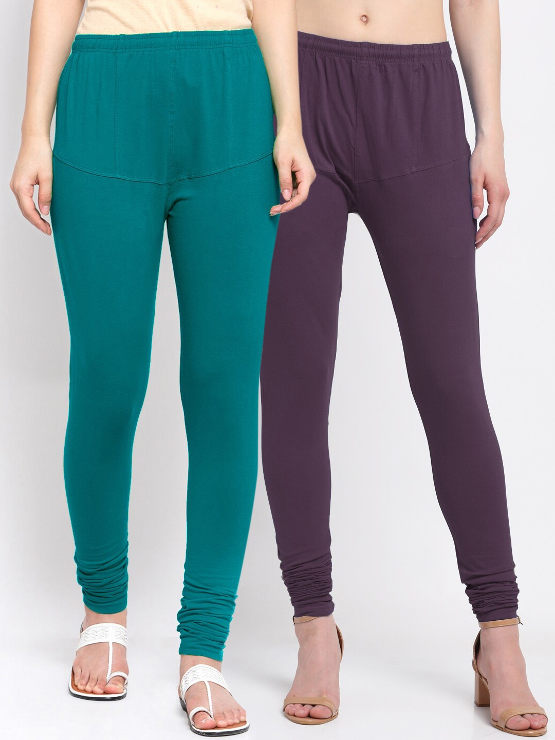 

KLOTTHE Women Pack Of 2 Solid Cotton Churidar-Length Leggings, Purple