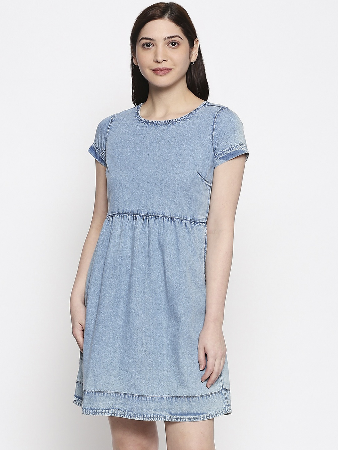 People Women Blue Solid Dress