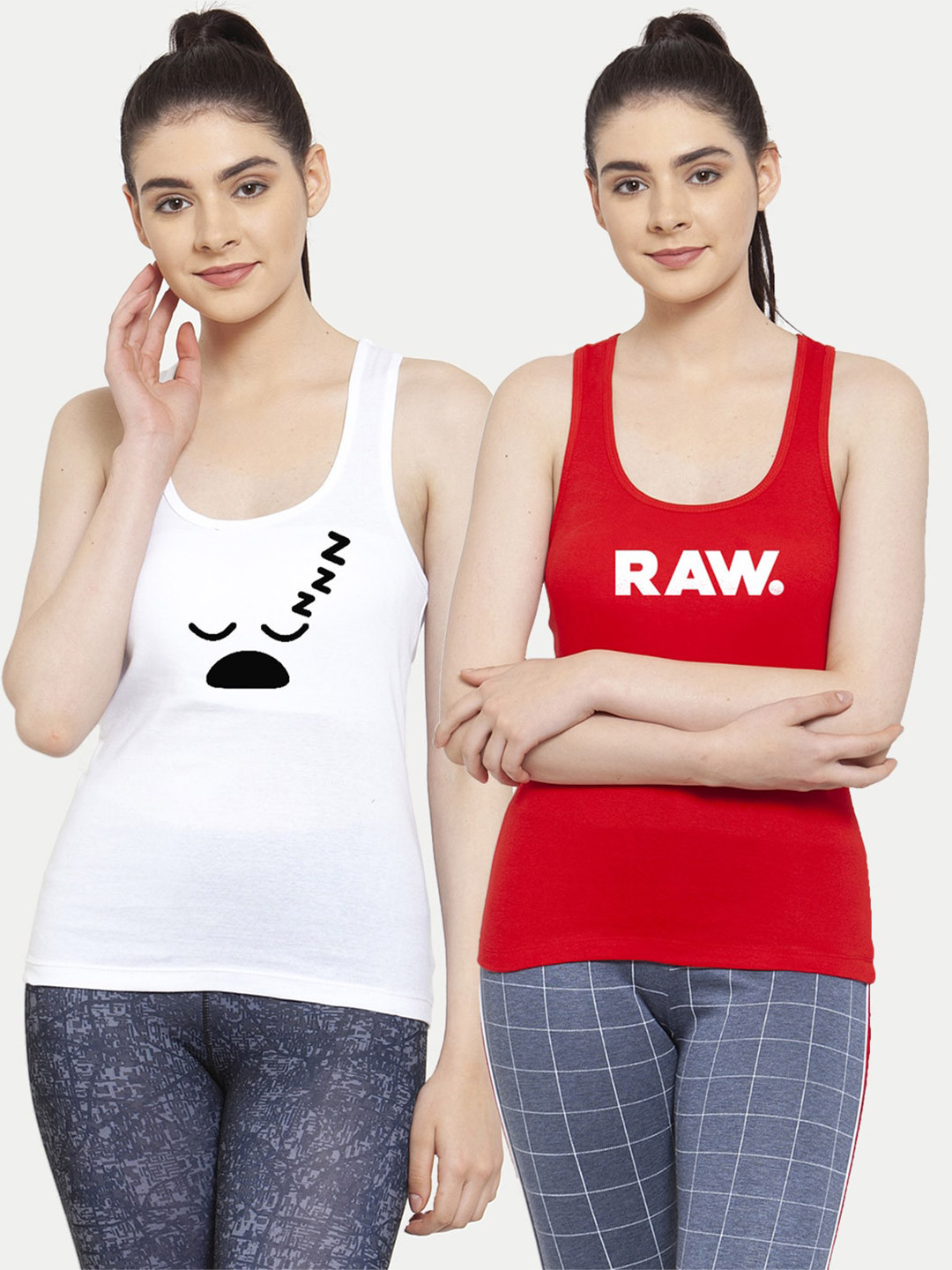 

Friskers White & Red Pack of 2 Printed Tank Top