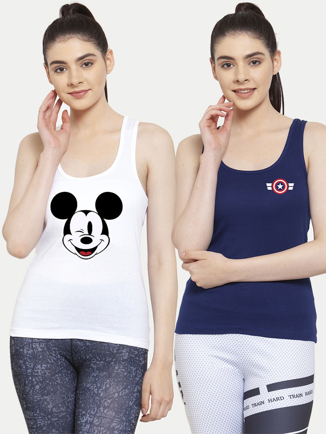 

Friskers White & Blue Set of 2 Mickey Mouse & Captain America Printed Tank Top