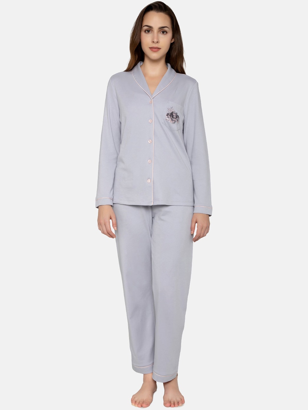 

Triumph Cotton Comfort Soft Top and Trouser Homewear Set, Grey melange